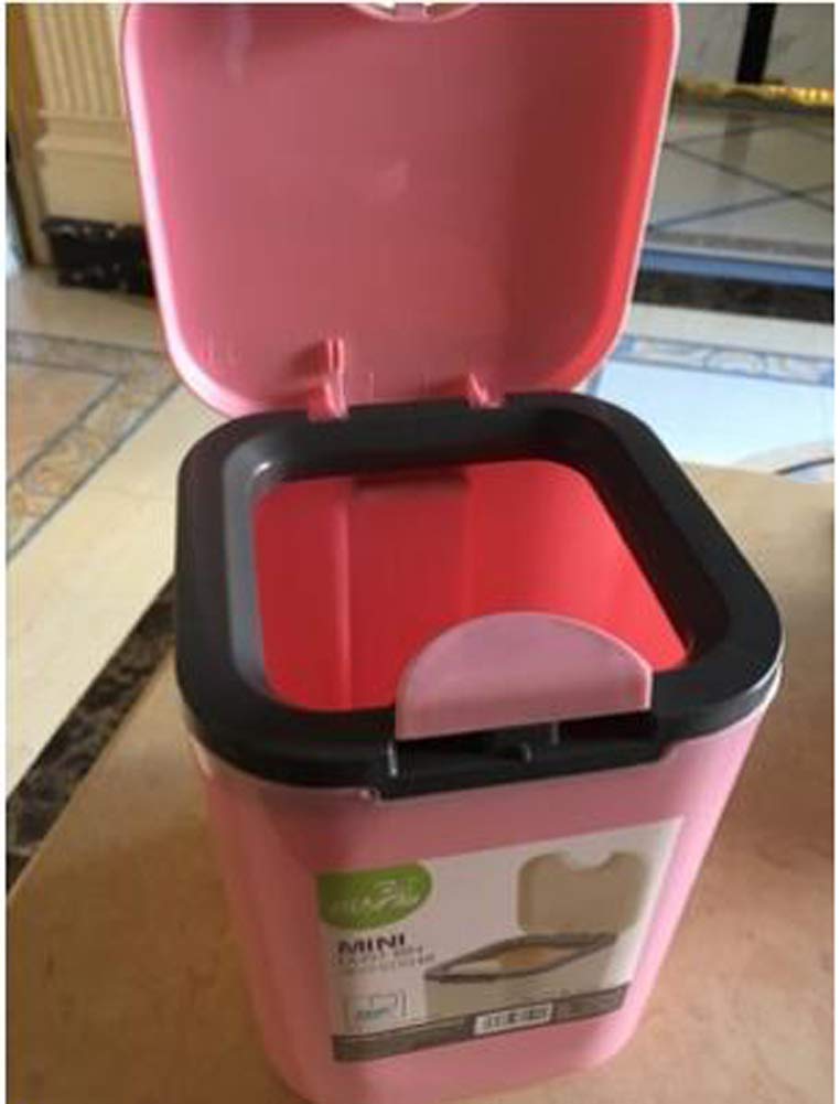 Hflove Mini Plastic Table Top Trash Can - Small Countertop Press Bin for Kitchen, Bathroom, Office (Pink) | Compact Waste Basket for Desks, Vanities & Small Spaces