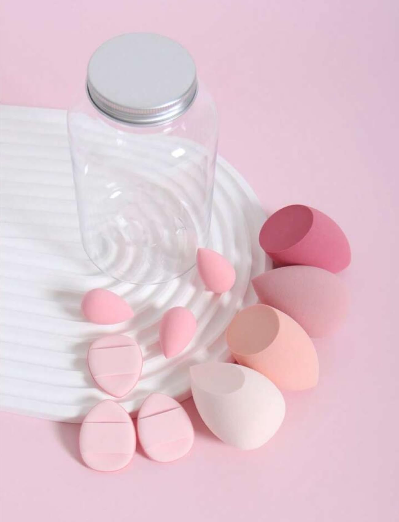 10Pcs Makeup Sponges Set with Storage Jar - 4 Blenders & 3 Mini Beauty Sponges + 3 Finger Puffs | Latex-Free Cosmetic Sponge Kit for Liquid, Cream & Powder | Perfect for Daily Makeup, Travel & Professional Use