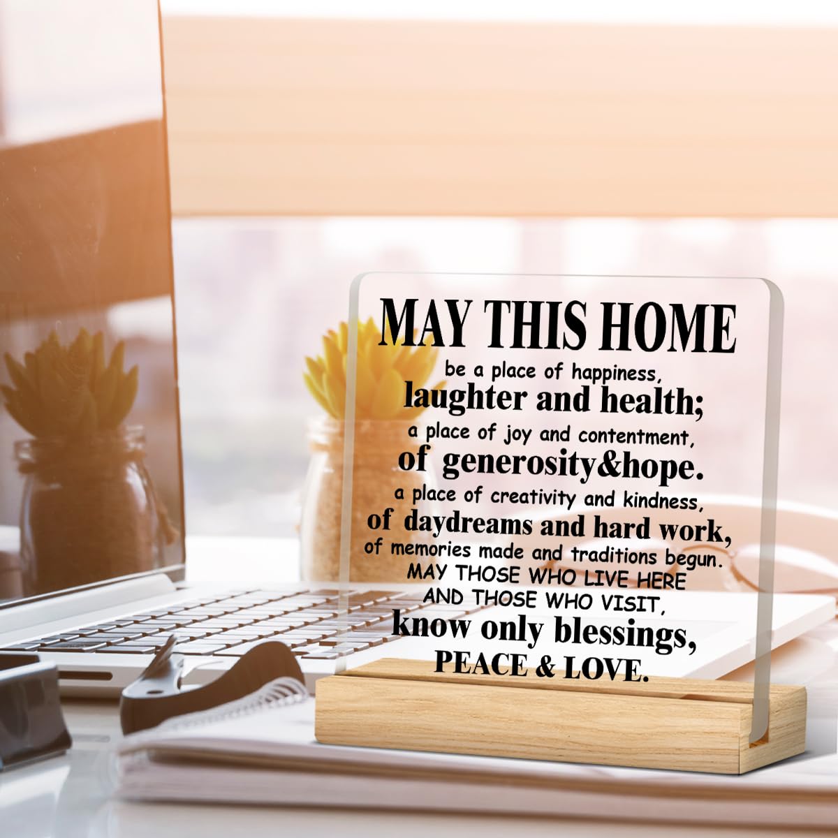 May This Home Acrylic Desk Sign - Inspirational Housewarming Gift for Women & Men - Religious Home Decor for New Homeowners, Office Desk, or Wedding Gift