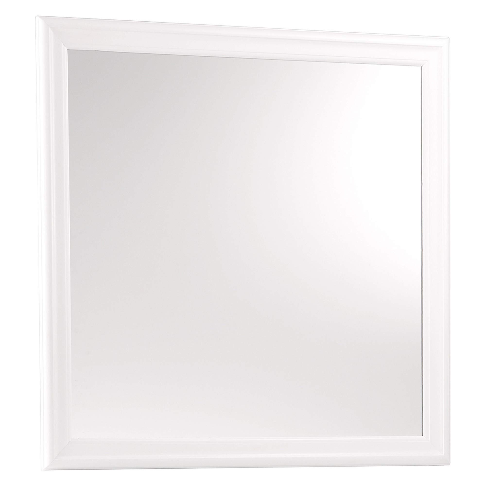 Benjara Transitional Square Mirror with Wooden Frame & Convex Edges - White | Elegant Wall Decor for Living Room, Bedroom & Entryway
