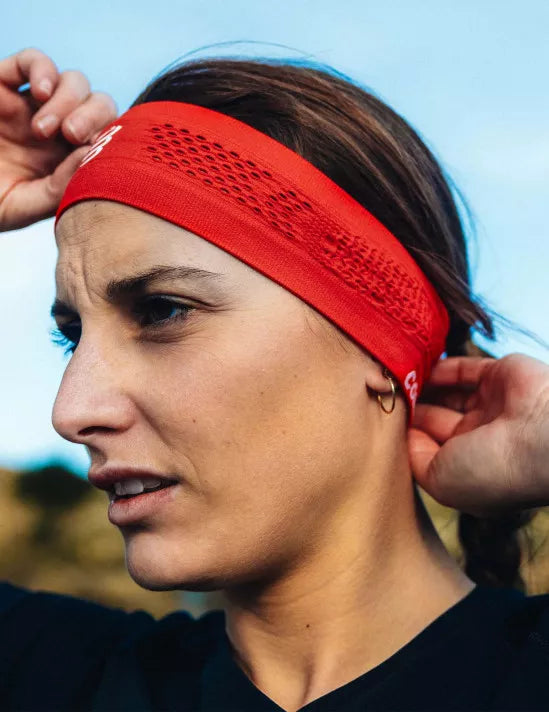 Compressport Unisex Thin Headband On/Off - Sweat-Wicking Sports Headband for Running, Cycling & Workouts - Red