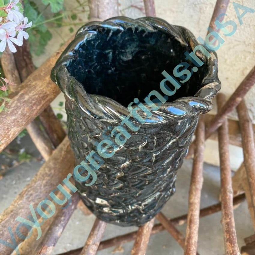 Vintage Black Glaze Stoneware Vase - Handcrafted Amateur Pottery for Home Decor, Wedding Centerpiece & Rustic Farmhouse Style