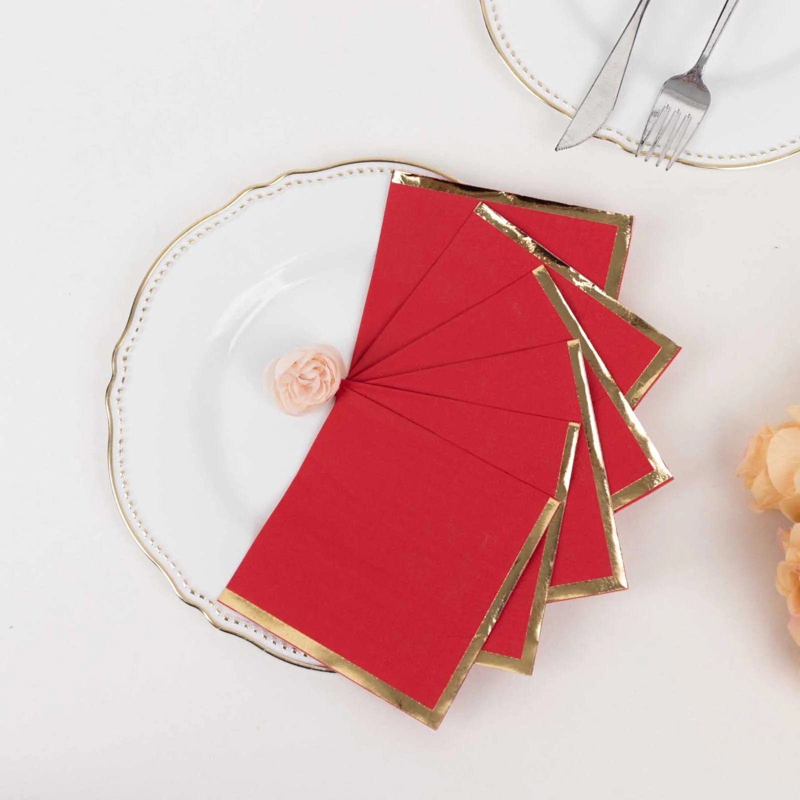 50 Soft 2-Ply Disposable Dinner Cocktail Napkins with Gold Foil Edge - Elegant Party Tableware for Weddings, Events & Home Entertaining