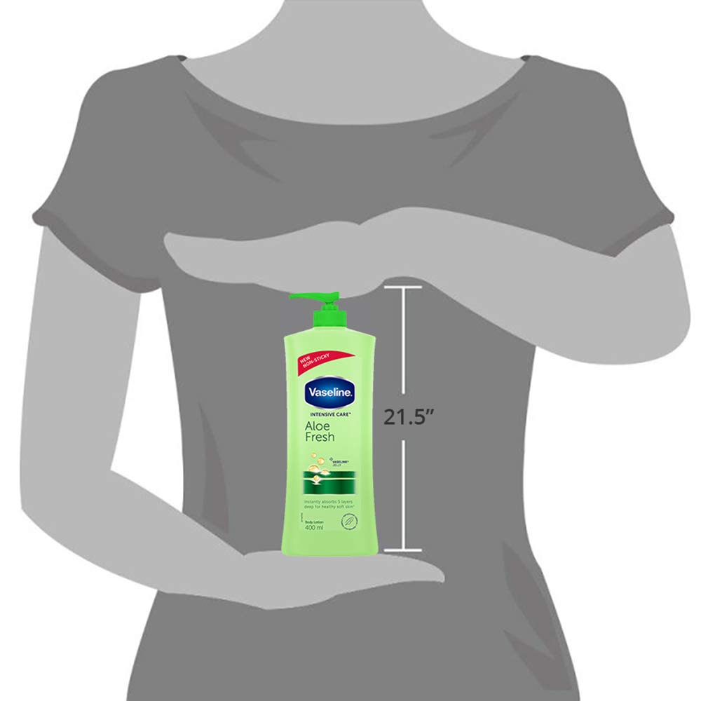 Vaseline Intensive Care Aloe Fresh Body Lotion - 400ml with 100% Pure Aloe Extract | Non-Greasy & Non-Sticky Formula for Hands & Body | Perfect for Dry Skin & Daily Hydration