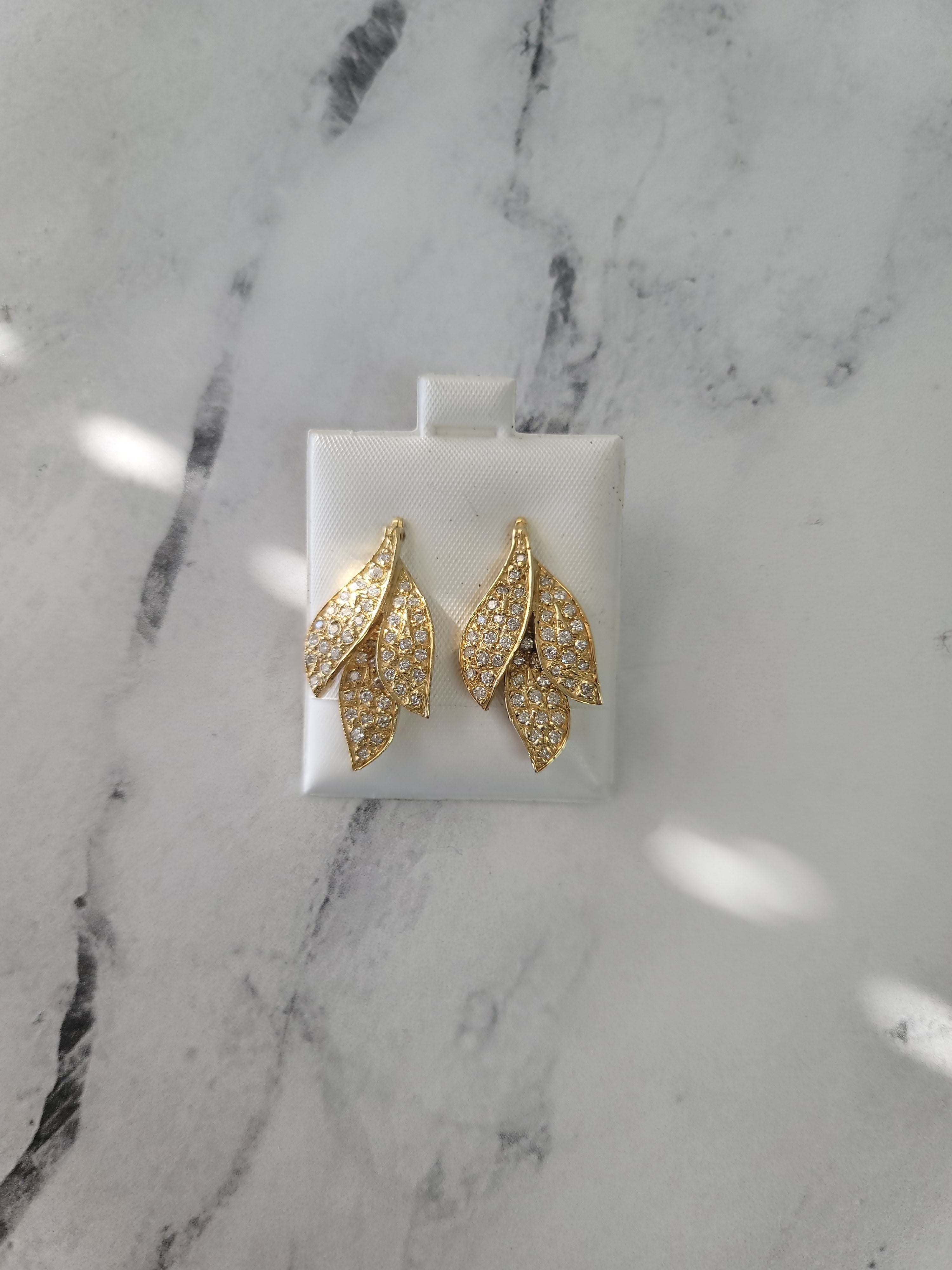 Pave Leaf Shaped Diamond Earrings - 14K Gold Dangle Earrings for Women, Elegant Nature-Inspired Jewelry Gift for Her | Perfect for Weddings, Parties & Special Occasions