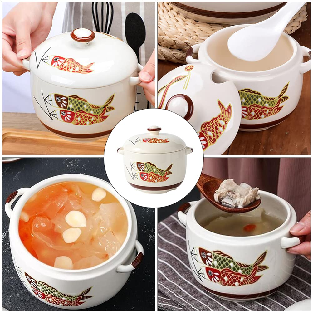 Premium Hemoton 1000ml Ceramic Stockpot with Lid - Japanese Round Stew Pot for Stovetop Cooking, Hot Pot, Soup & Stews - Durable Clay Cookware for Home Kitchen Use | Perfect for Family Meals, Entertaining & Asian Cuisine