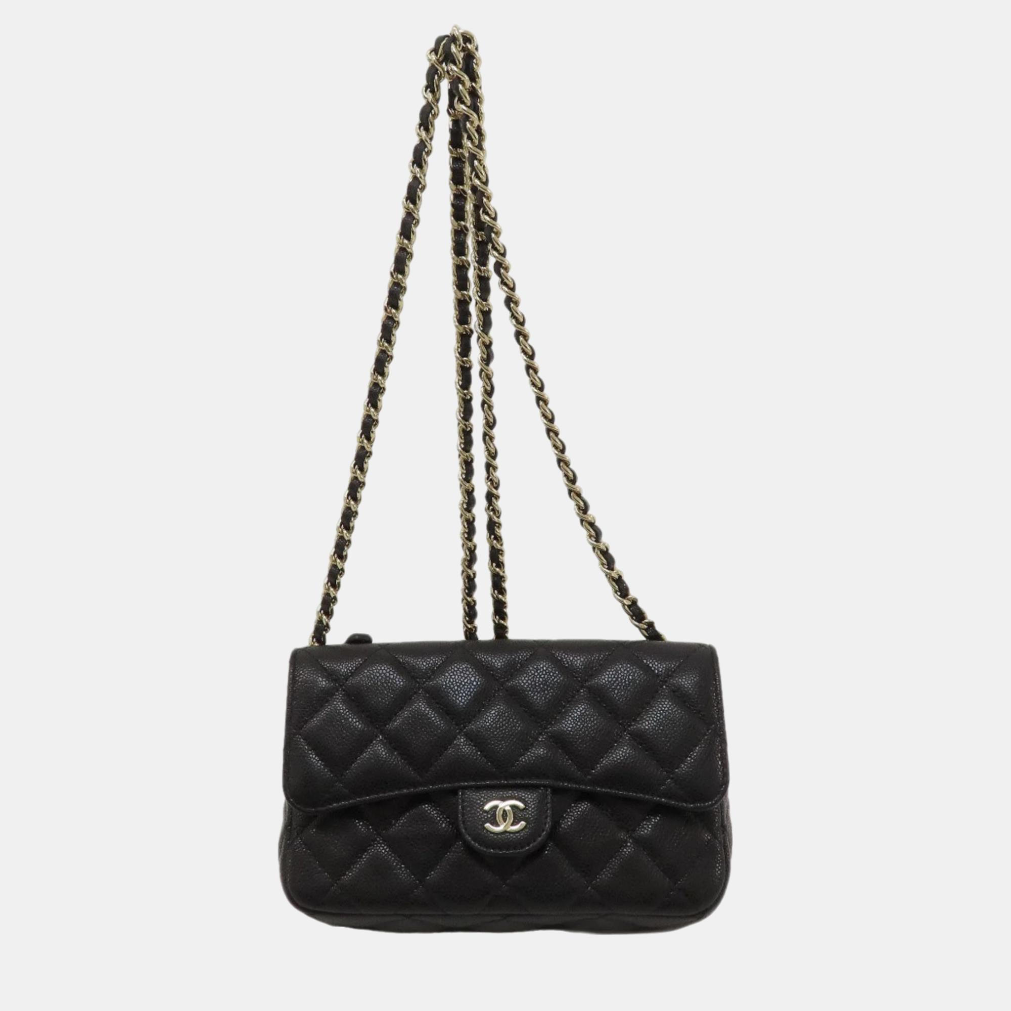 Luxury Black Caviar Leather Chain Shoulder Bag for Women - Elegant Crossbody Purse with Detachable Strap, Perfect for Date Night, Parties & Evening Events