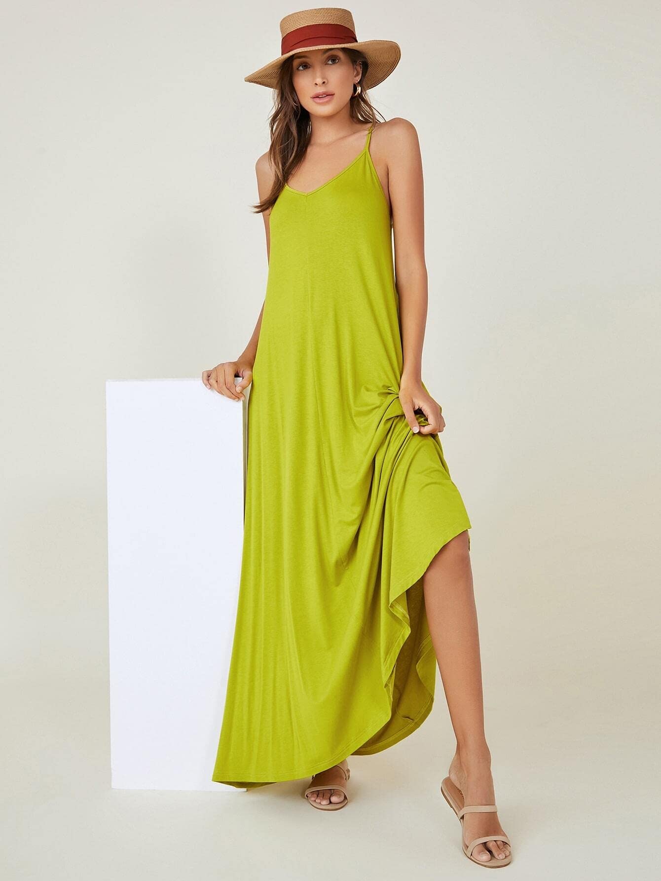 Women's Summer Cami Dress with Side Pockets - Solid Color Casual Beach Party Dress for Vacation, Outing, and Daily Wear