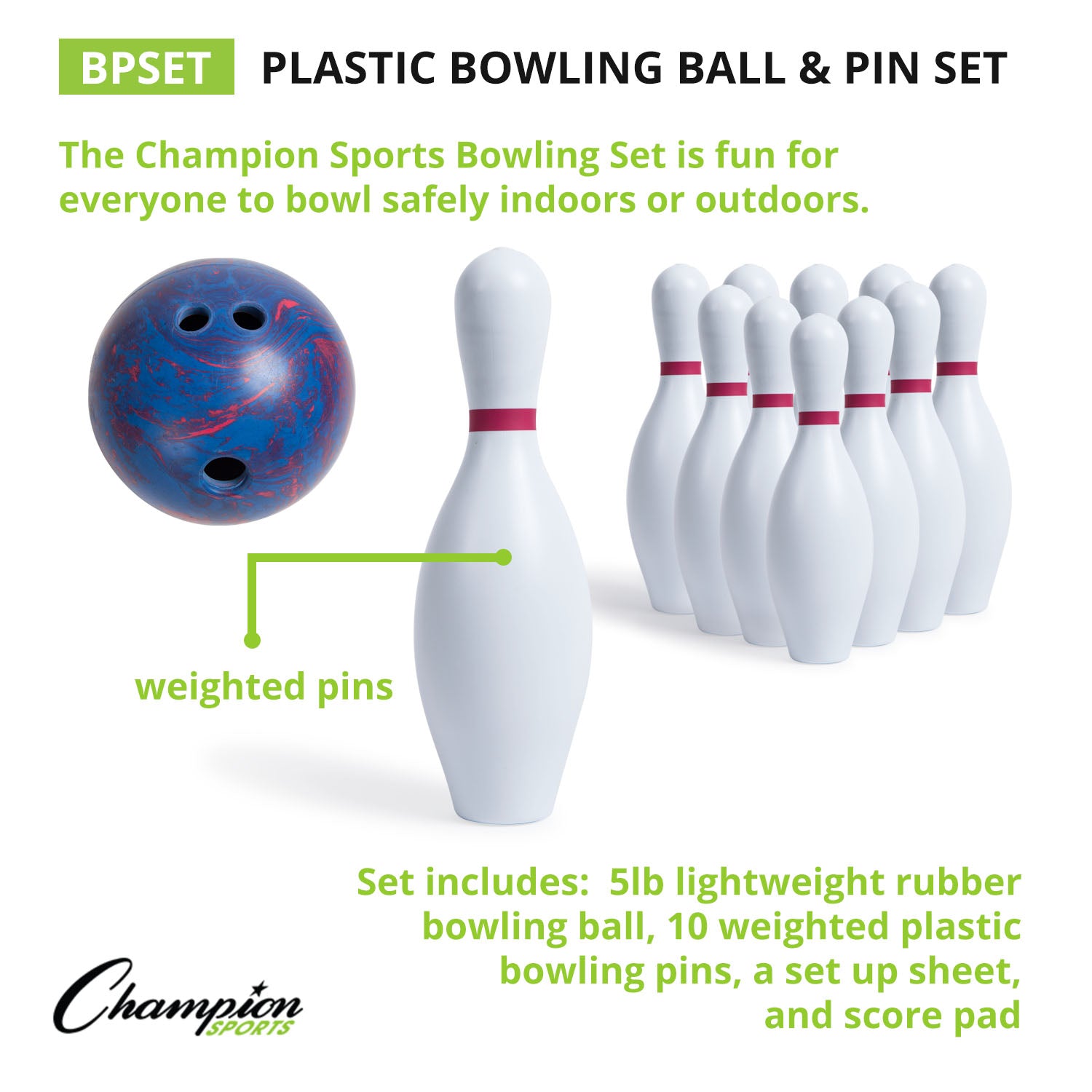 Champion Sports Swirl Bowling Set with Lightweight Ball & Pins - Perfect for Kids, Family Game Night & Indoor/Outdoor Fun