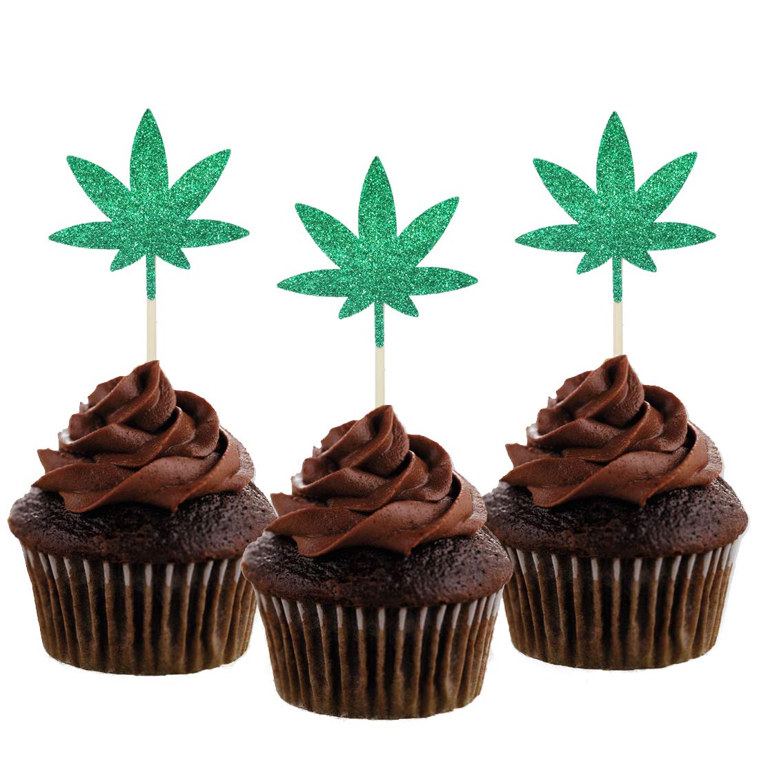 24 PCS Marijuana Leaf Cupcake Toppers - Edible Weed Cake Decorations for Baby Shower, Birthday & Wedding Parties - Perfect for Stoner-Themed Events and Cannabis Lovers
