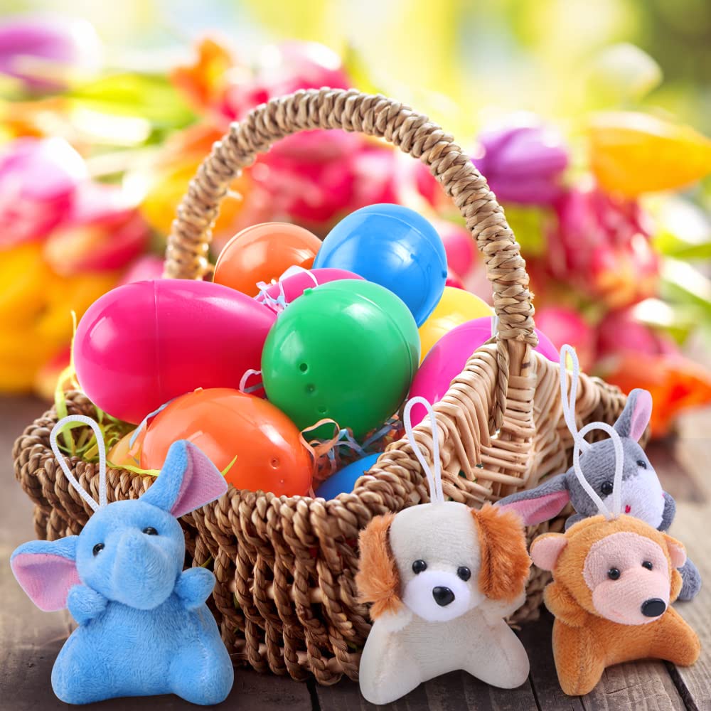 24-Piece NEWBEA Easter Egg Set with Plush Animal Toys - Plastic Easter Eggs Basket Stuffers for Kids, Classroom Prizes & Party Favors - Perfect for Easter Hunts, School Rewards & Holiday Gift Fillers