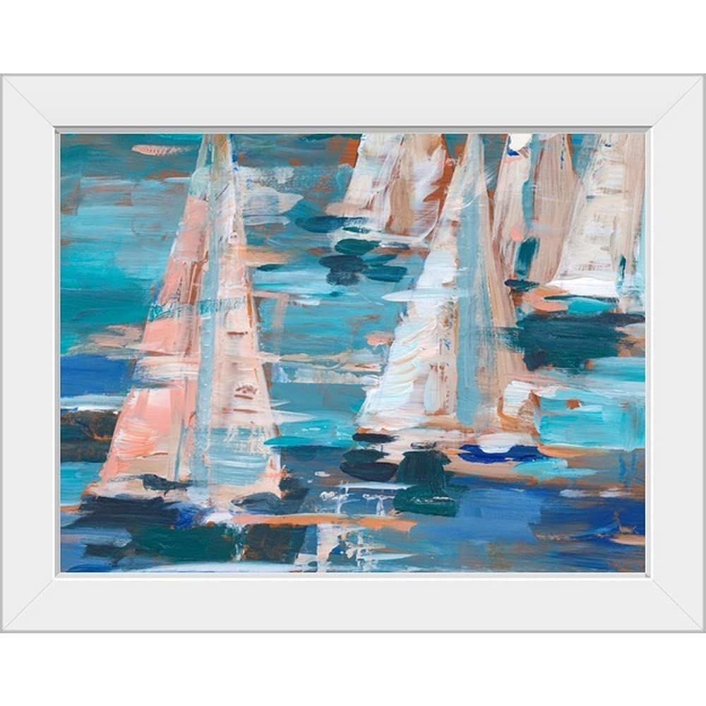 Pop Regatta I White Framed Sailing Art Print - Nautical Wall Decor for Living Room, Bedroom & Office | Premium Framed Sailboat Painting for Home & Office Decor