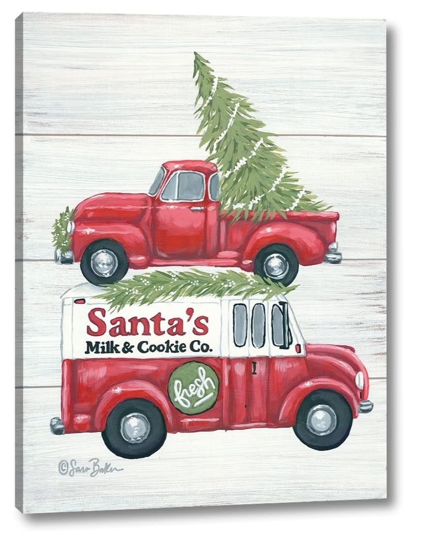 Santas Milk and Cookie Co. by Sara Baker - 18x24 Inch Christmas Canvas Wall Art Print, Gallery Wrapped, Ready to Hang - Perfect for Holiday Home Decor, Living Room, Bedroom & Office