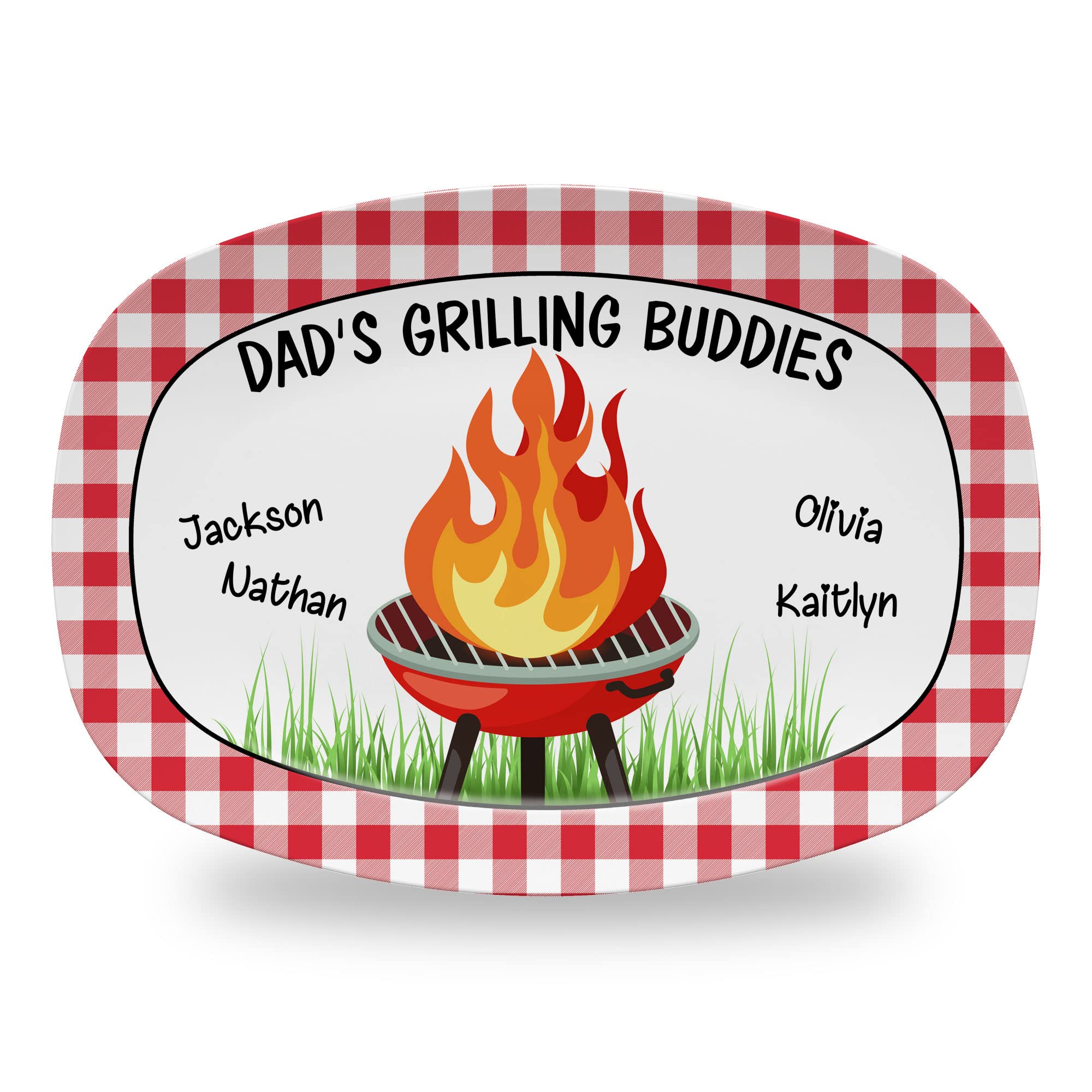 Personalized BBQ Grilling Platter for Men - Custom Engraved Father's Day Gift for Dad - Heavy Duty Grill Plate with Flame Design - Perfect for Outdoor Cookouts, Backyard BBQs & Father's Day Celebrations