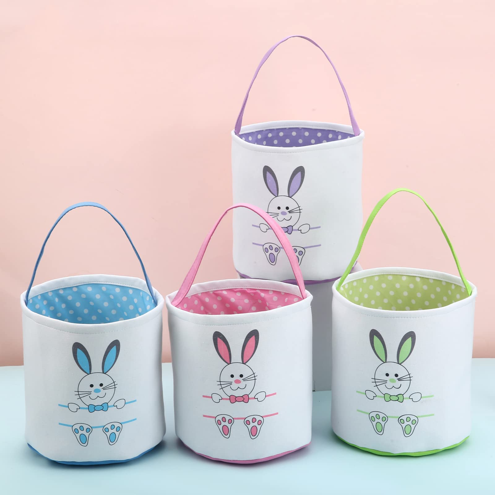 2 Pack Easter Bunny Basket Bags for Kids - Personalized Canvas Cotton Easter Egg Hunt Bags with Cute Rabbit Print - Great for Easter Eggs, Candy & Gifts (Blue, Green) - Perfect for Easter Celebrations, Egg Hunts & Party Favors