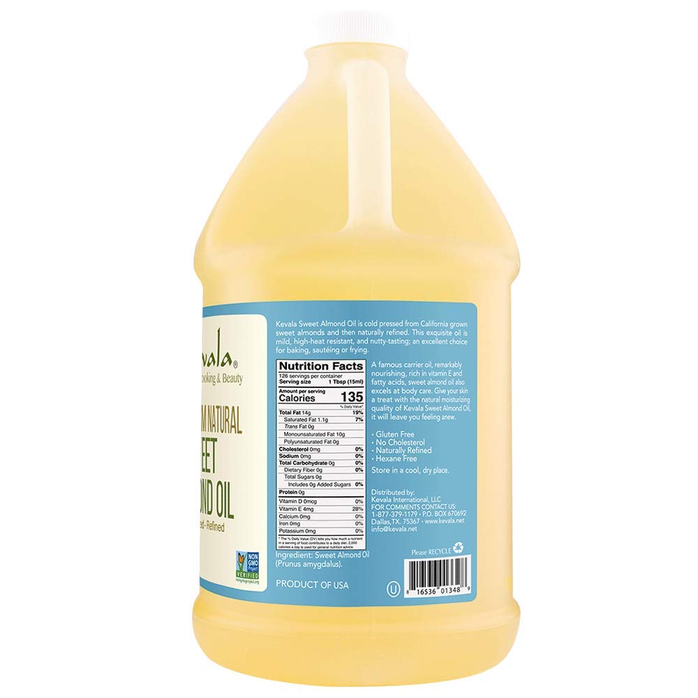 Pure Sweet Almond Oil - Cold Pressed, Hexane Free for Skin Care, Hair Growth & Cooking - Premium 1/2 Gallon (64 fl oz) - Perfect for Massage, DIY Beauty Recipes & Healthy Cooking