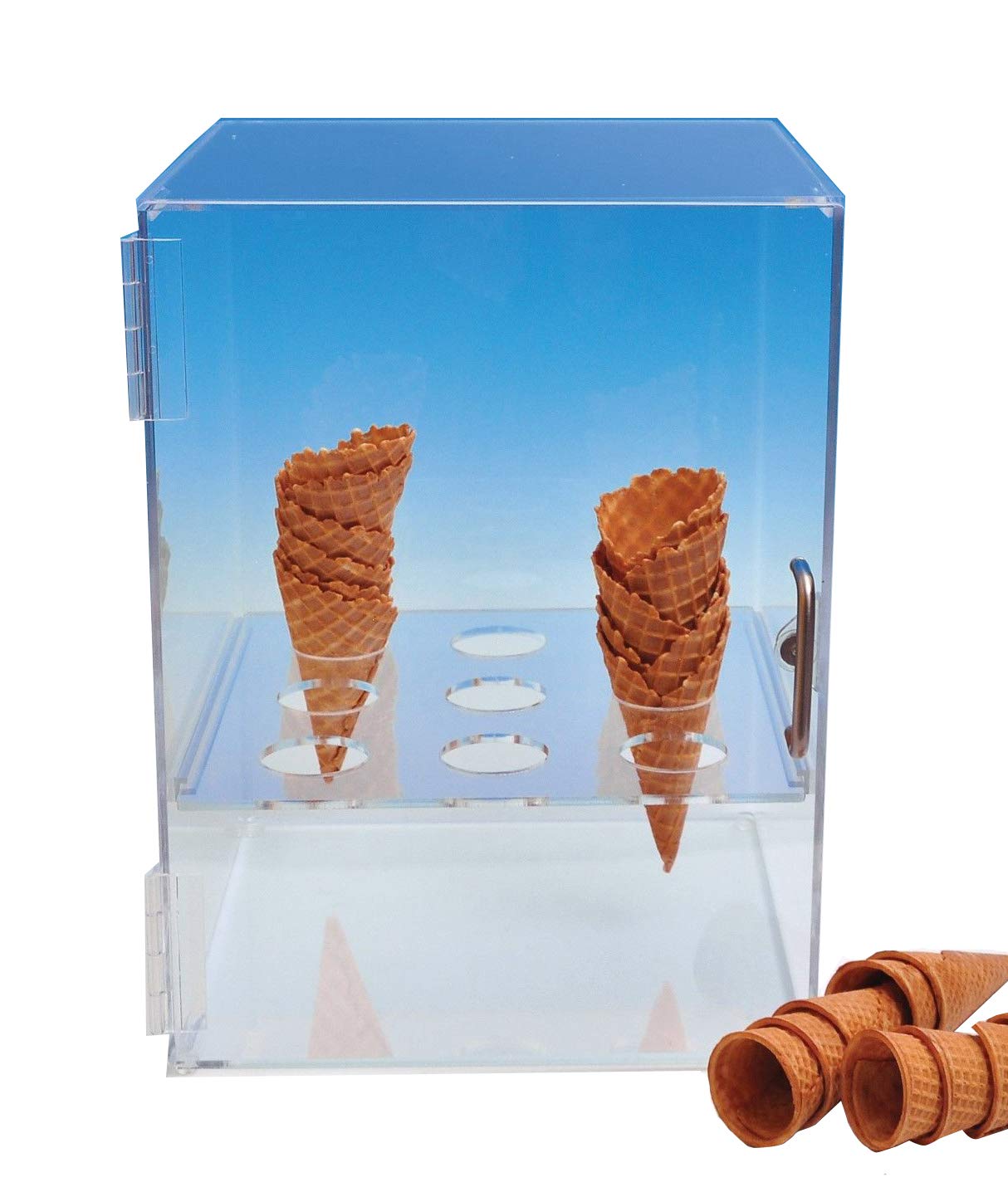 Premium Acrylic Cone Cabinet for Sugar & Waffle Cones - Durable Display Stand with Free Grocery Tote | Perfect for Ice Cream Shops, Bakeries & Candy Stores