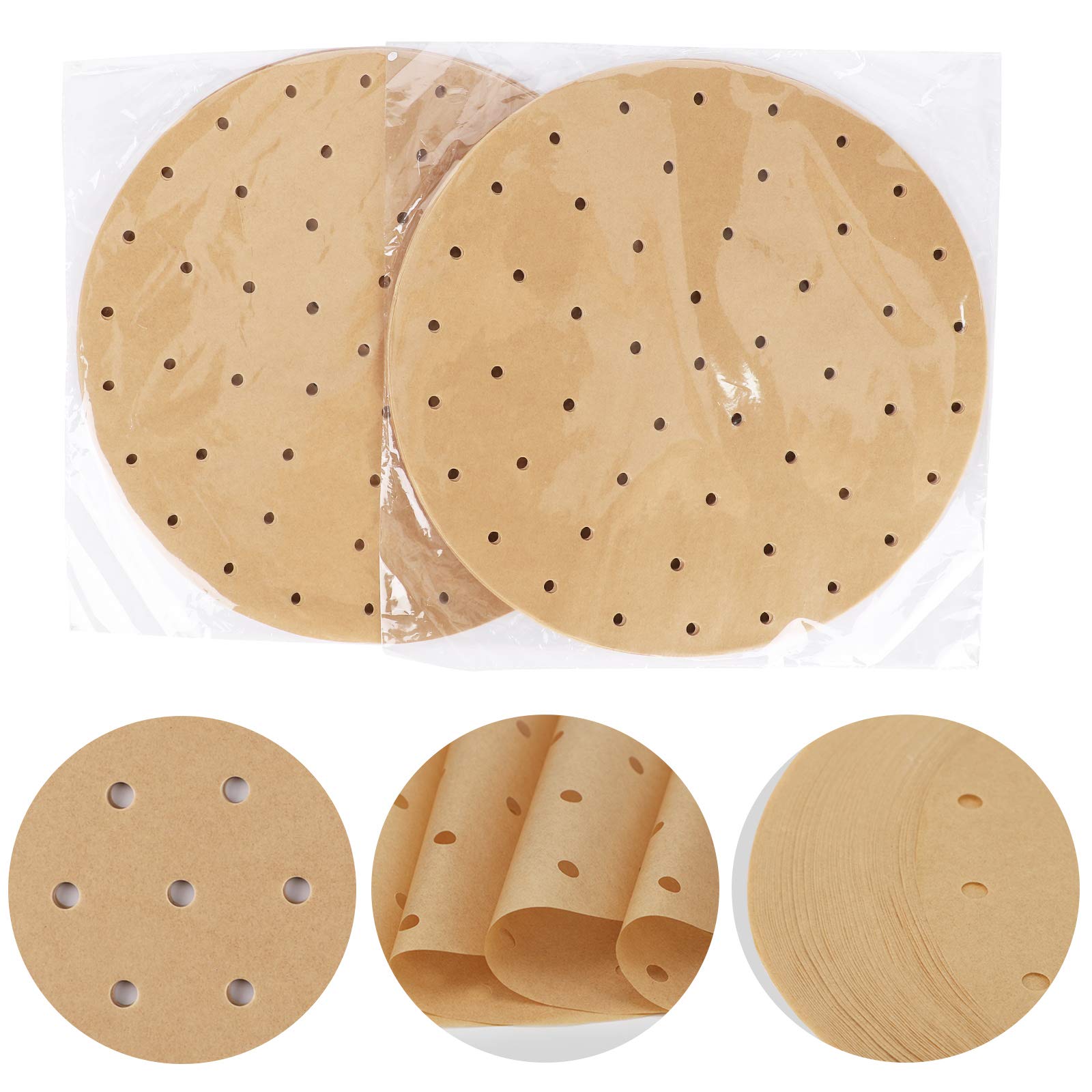 Beasea 12 Inch Air Fryer Parchment Paper Liners - 200pcs Unbleached Round Sheets for Air Fryer, Steaming Basket & Cooking - Perfect for Healthy Frying, Baking & Meal Prep