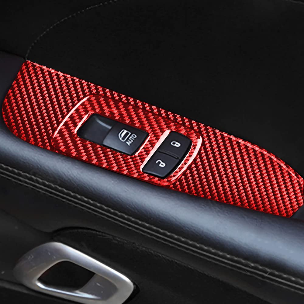 Carbon Fiber Window Lift Trim Switch Panel for Dodge Challenger 2015-2021 - Red Interior Accessories (4PCS) | Upgrade Your Car's Style & Enhance Driver Comfort