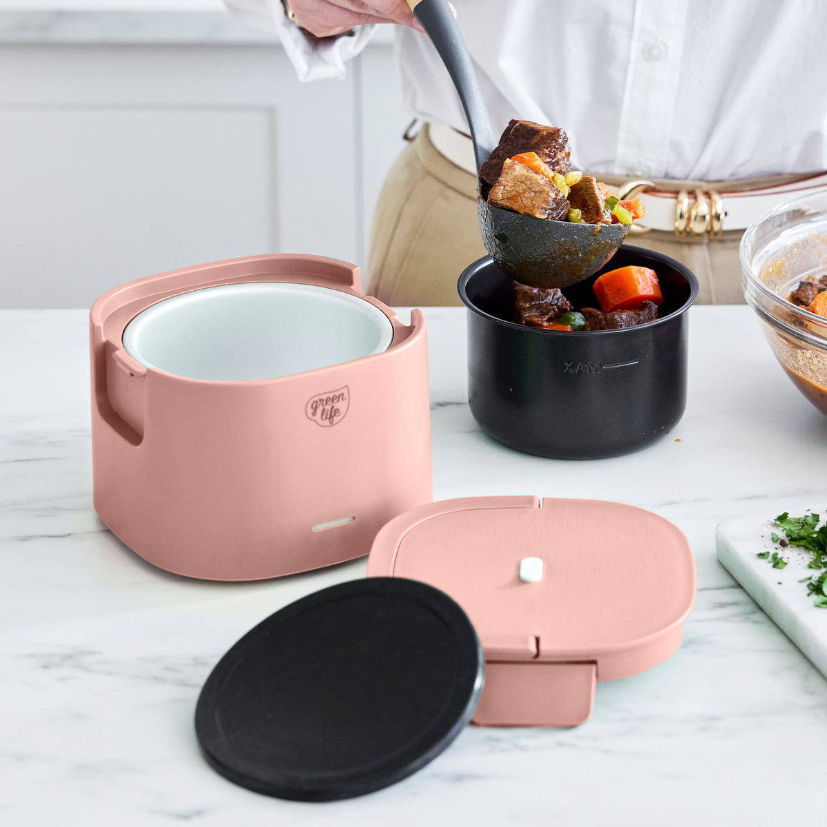 GreenLife Electric Lunch Box - Portable Heating Food Container for Office, Travel & Home | Dusty Rose | Keep Meals Warm On-The-Go