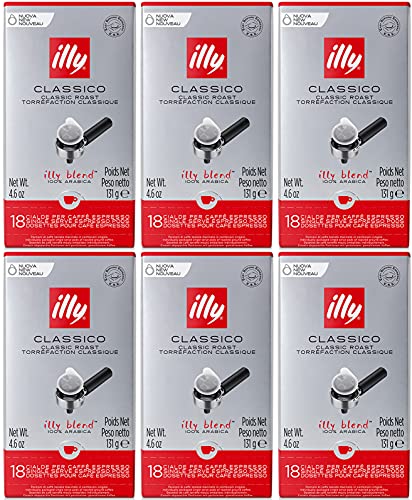 illy Medium Roast Espresso Coffee Pods (Red Band) - 18-Count E.S.E. Pods 4.4 oz (Pack of 6) - Perfect for Home & Office Coffee Machines, Quick Brewing & Rich Flavor