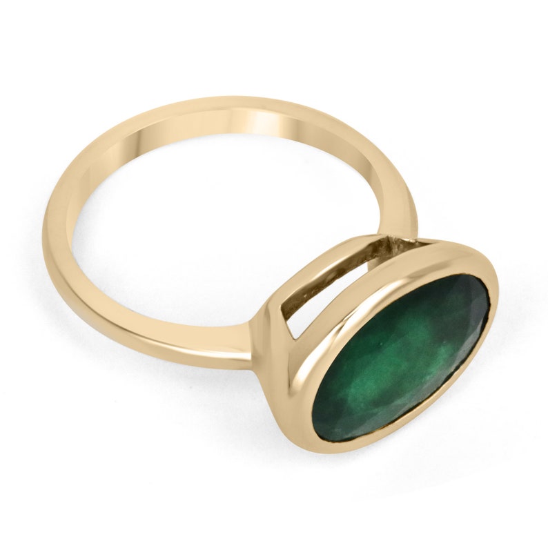 4.75ct 14K Yellow Gold Natural Oval Cut Dark Forest Green Emerald Solitaire Ring for Women - Perfect for Engagement, Anniversary & Special Occasions