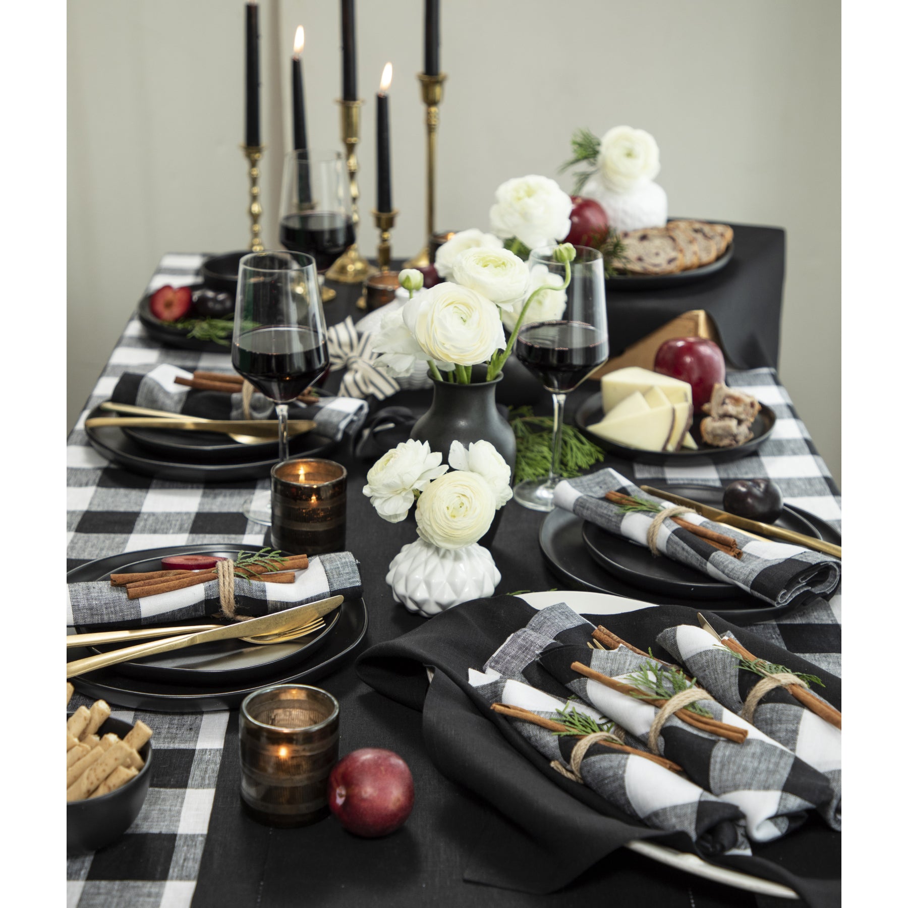 Buffalo Check Tablecloth - Red and Black Plaid Cotton Fabric for Dining Table - Perfect for Thanksgiving, Christmas, and Holiday Decorations