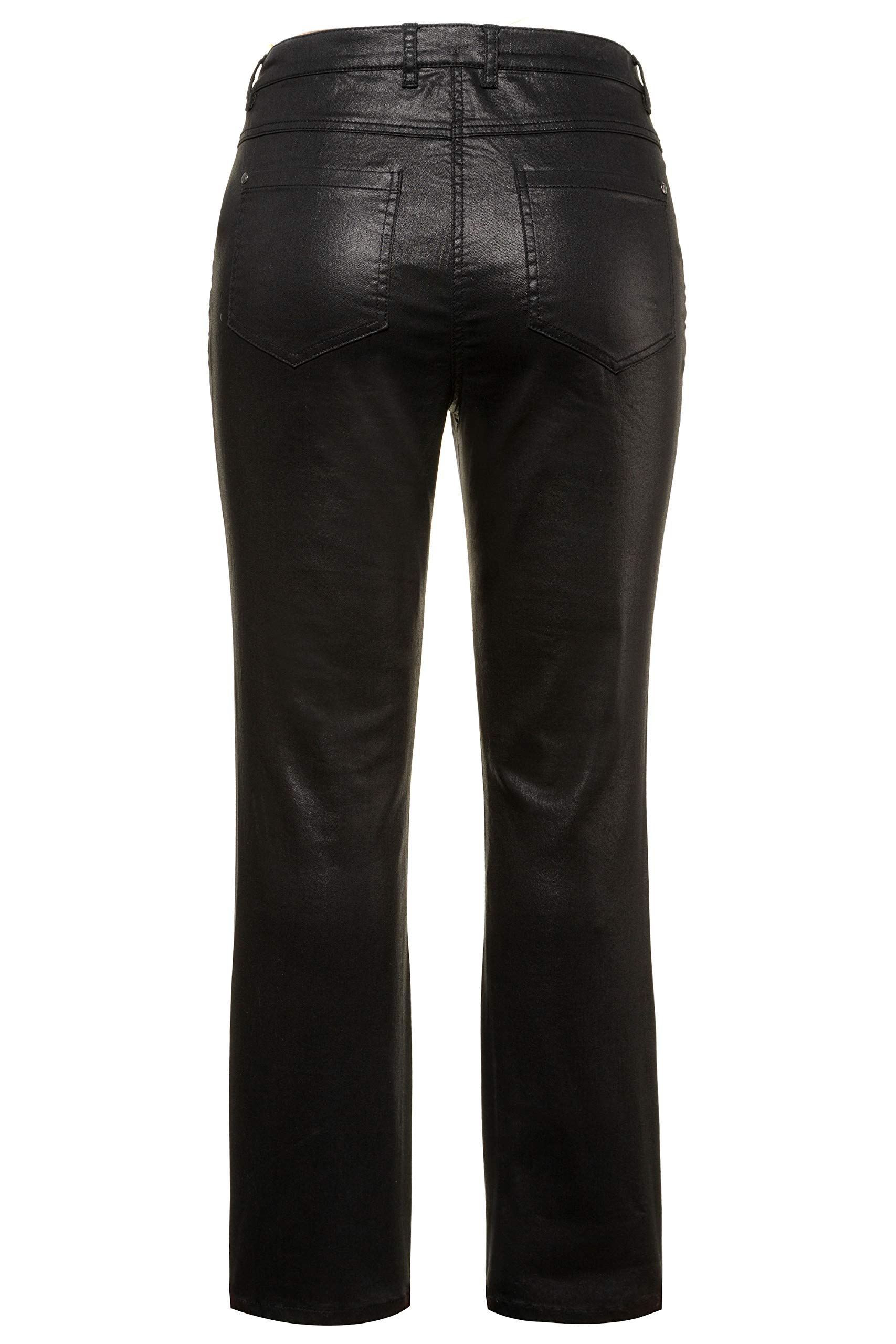 Ulla Popken Women's Plus Size Leather Look Jeans - Black Size 16 (723662-10) | Stretch Comfort Fit for Curvy Figures | Perfect for Casual Wear, Office & Night Out