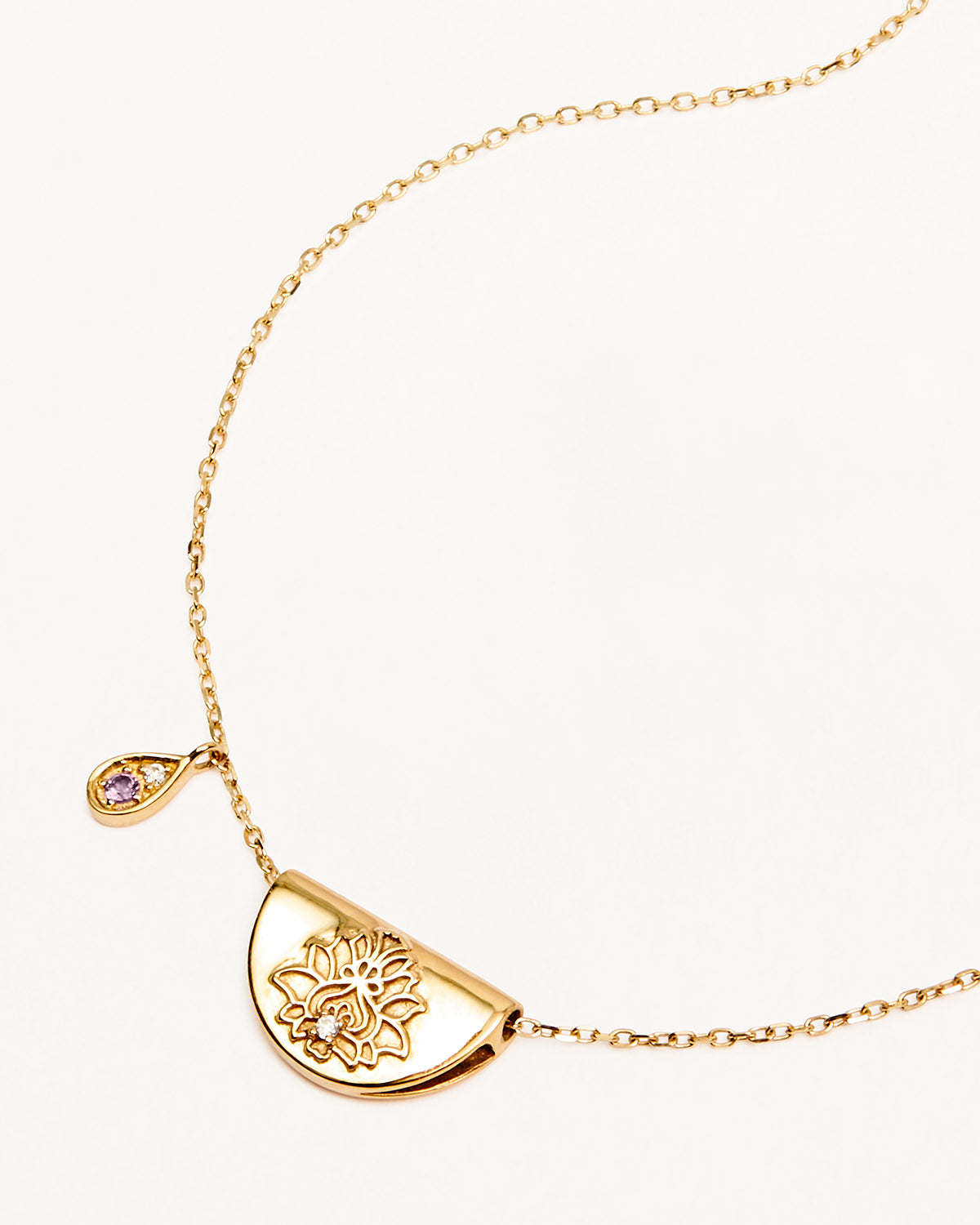 14K Solid Gold Lotus Birthstone Diamond Necklace with February Amethyst - Elegant Jewelry Gift for Women, Perfect for Valentine's Day & Anniversary