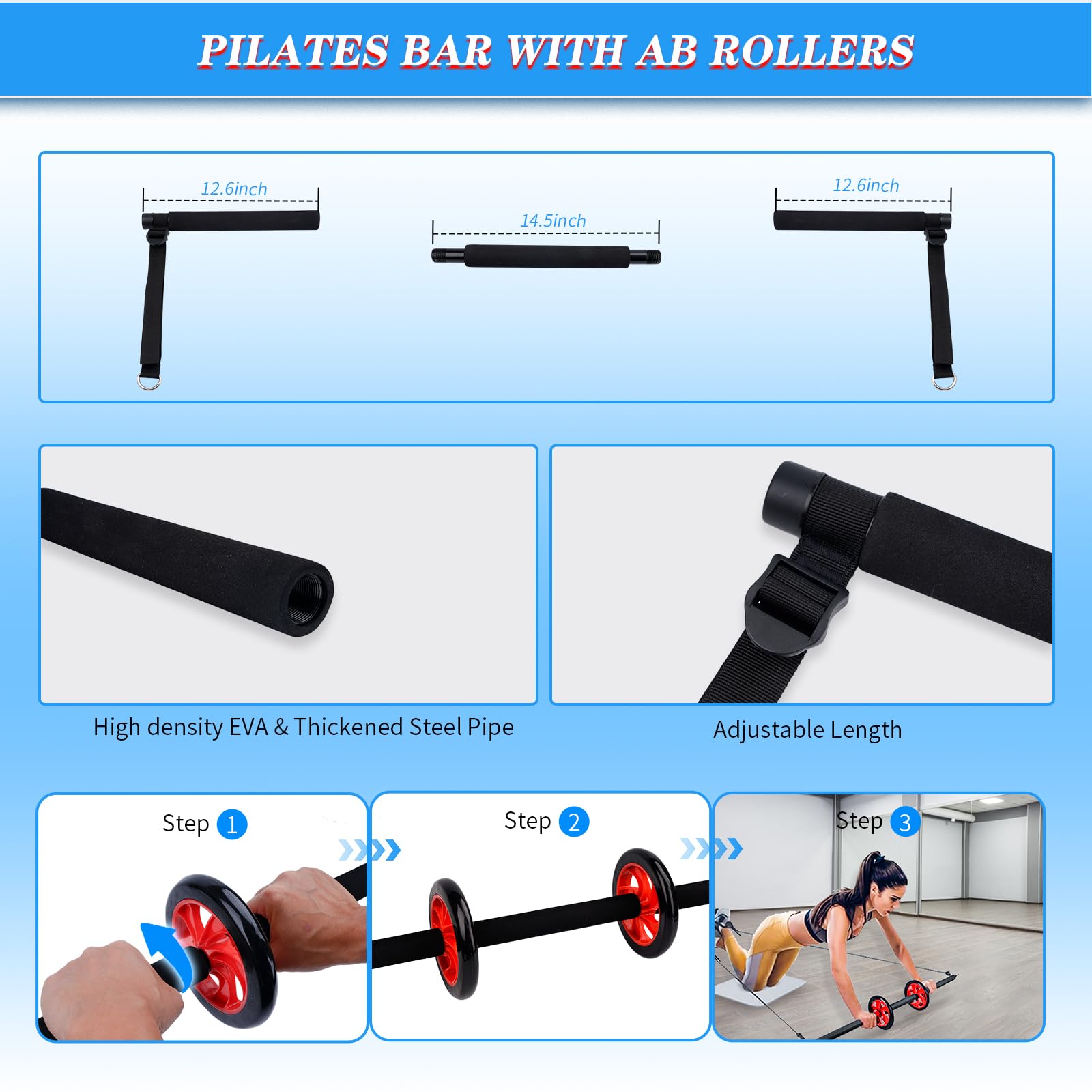 Pilates Bar Kit with 6 Resistance Bands (30,40,50lbs) - Portable Home Gym Equipment for Men & Women - Yoga Exercise Bar Set for Weight Squats, Thighs & Glutes - Perfect for Home Workouts, Yoga, Pilates & Strength Training
