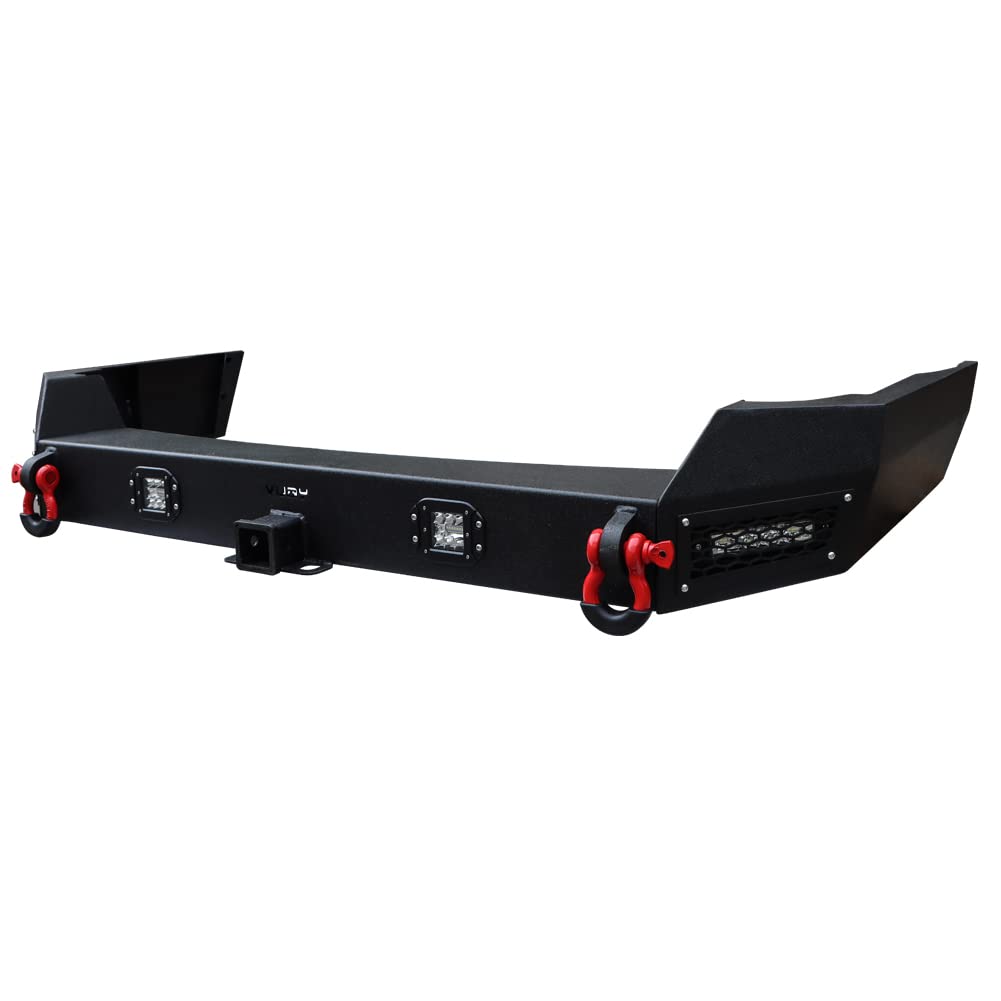 1999-2004 Jeep Grand Cherokee WJ Rear Bumper with Textured Black Finish, 4 LED Lights & D-Ring Tow Hooks - Off-Road Protection & Recovery Accessory for Adventure & Towing