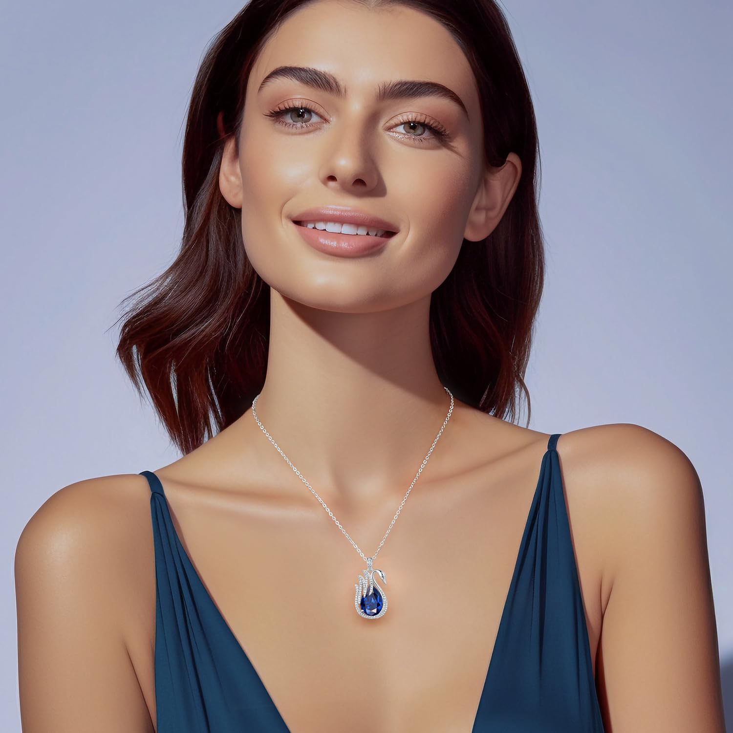 LOUISA SECRET Swan Waterdrop Heart Birthstone Necklace for Women - 925 Sterling Silver Pendant Necklace, Elegant Jewelry Gift for Wife, Mom, Girlfriend - Perfect for Birthday, Anniversary, Christmas & Everyday Wear