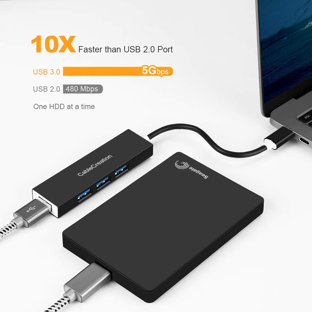 CableCreation 4-Port USB C Hub Adapter - Thunderbolt 3 to USB 3.0 Splitter for MacBook Pro/Air, iPad Pro, iMac, Dell, Samsung | Connect Flash Drives, Mouse, Keyboard & External HDD | Perfect for Home Office, Remote Work & Mobile Computing