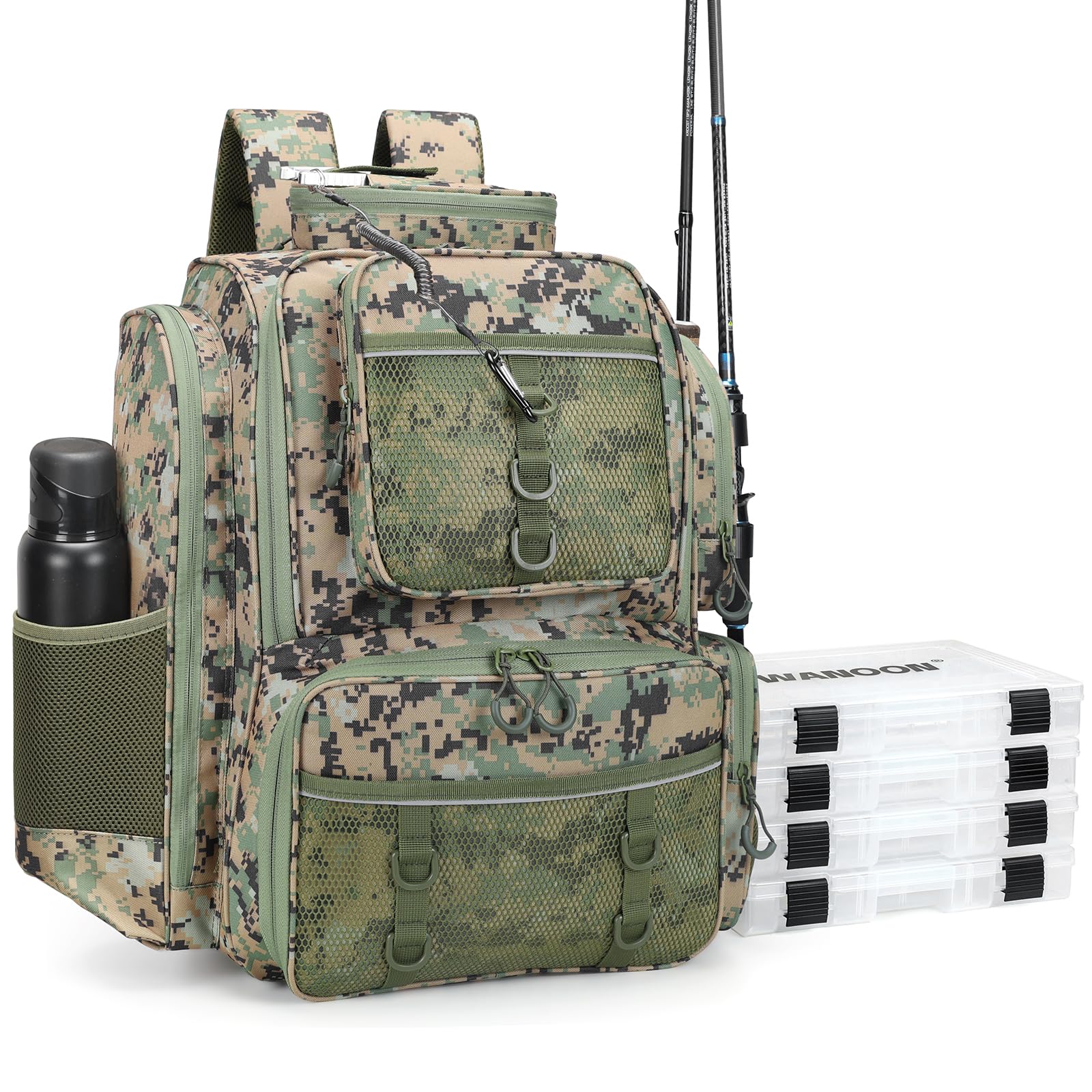 42L Waterproof Fishing Backpack with Rod Holders - Tackle Box Organizer & Storage for Fishing Gear - Perfect for Bass, Trout & Saltwater Fishing Trips