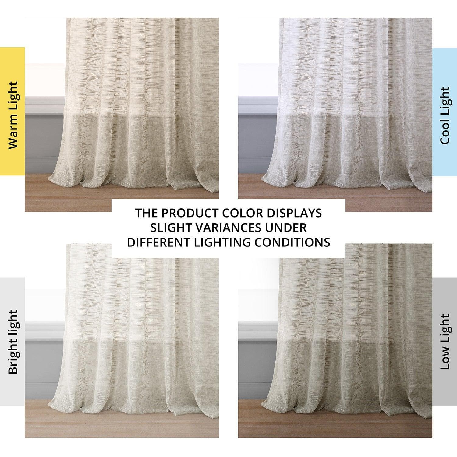 Camel Tan Faux Linen Sheer Curtains - 2 Panels Set for Living Room & Bedroom - Light Filtering Window Drapes for Home Decor
