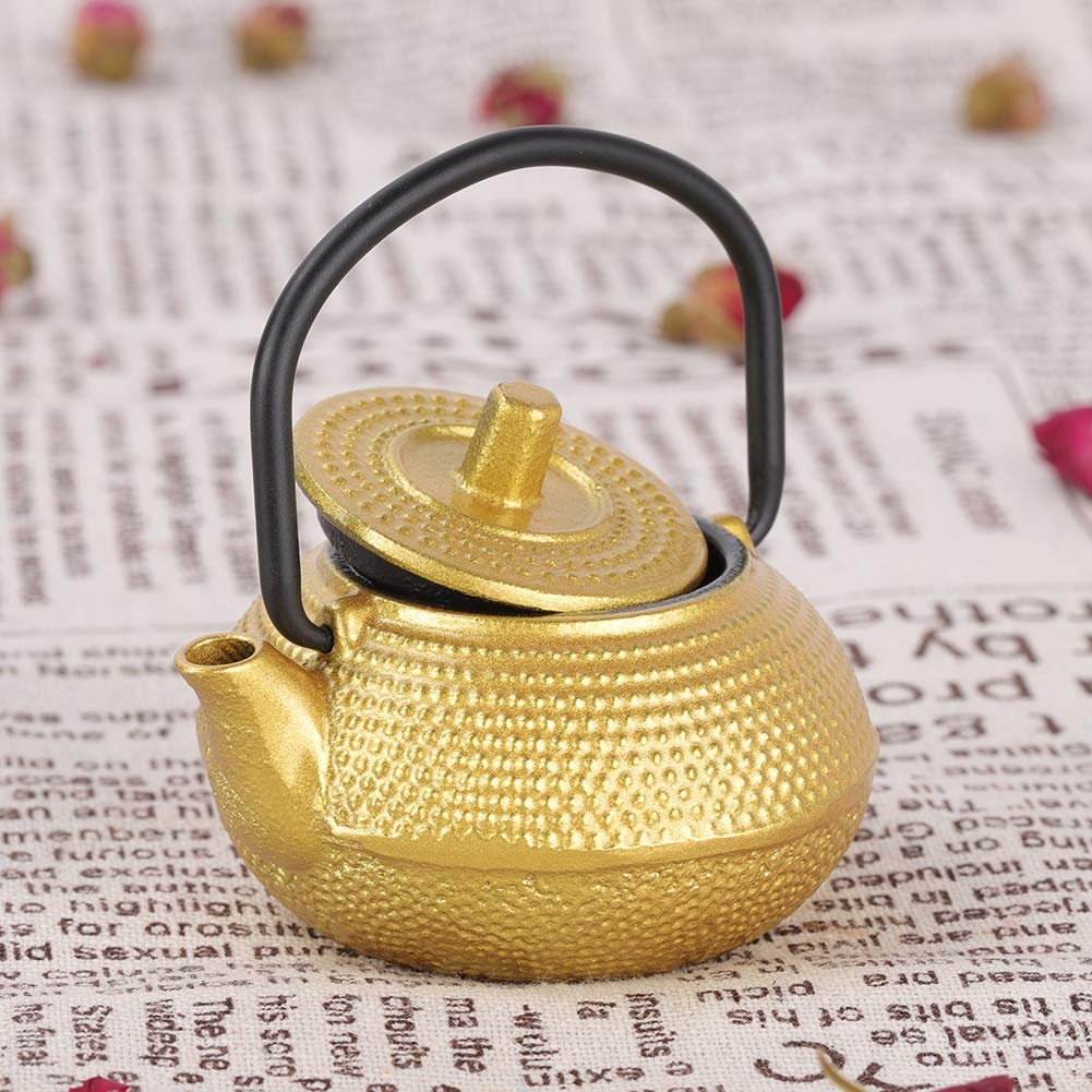 Premium Japanese Cast Iron Teapot - 50ml Mini Tetsubin Tea Kettle with Golden Finish & Ergonomic Handle | Authentic Traditional Japanese Iron Teapot for Green Tea, Herbal Tea & Matcha | Perfect for Home, Office & Tea Ceremonies