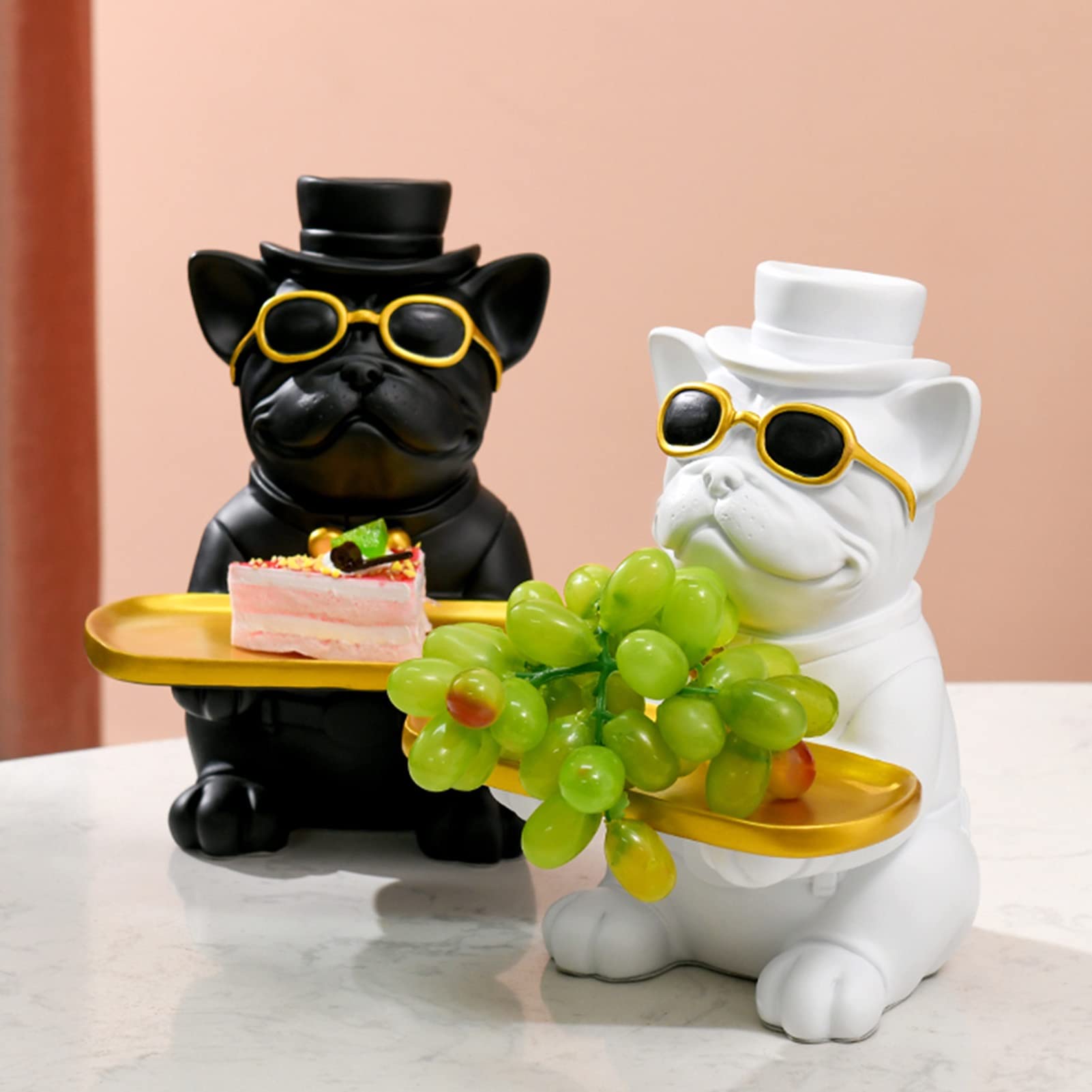 JKGHK Black Resin Storage Statue - Elegant Gentleman Dog Sculpture with Tray | Modern Home & Office Decoration | Desktop Organizer for Jewelry, Keys, Candy | Perfect Gift for Pet Lovers & Home Decor Enthusiasts