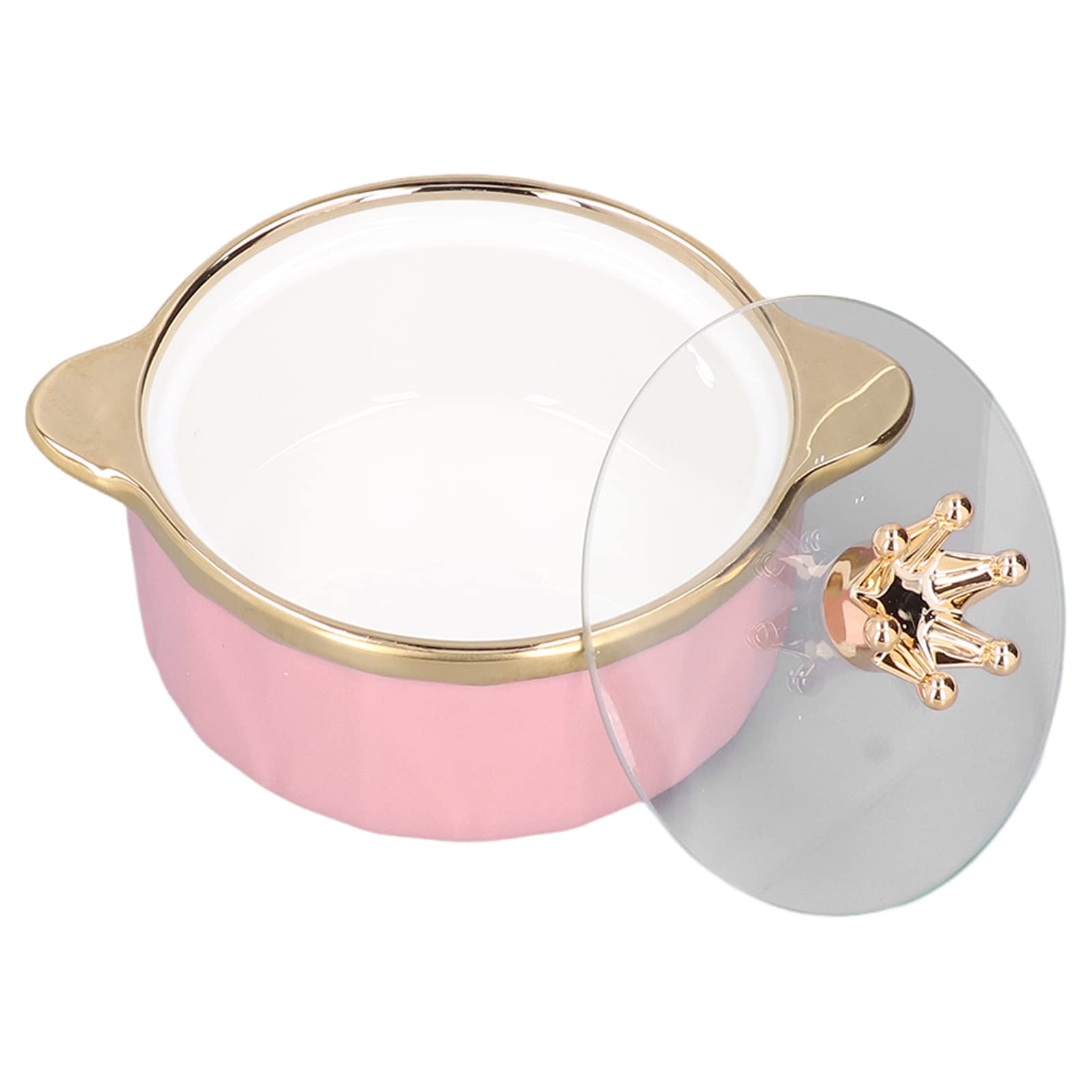 Ceramic Soup Bowls with Lid - 16oz Crown Cereal Bowls for Soup, Rice, Salad & Instant Noodles - Binaural Handle Design, Microwave & Dishwasher Safe (Pink) - Perfect for Home Dining, Office Lunch & Meal Prep