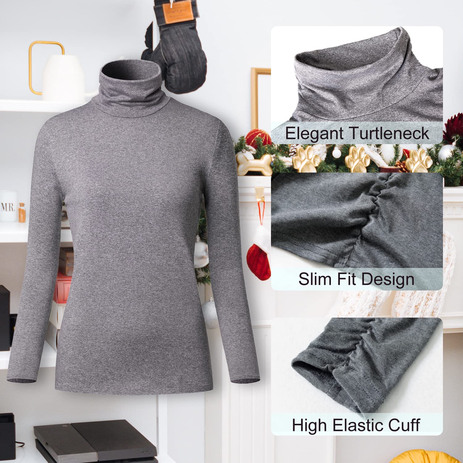 Women's Mock Turtleneck Thermal Shirt - Fleece Lined Long Sleeve Base Layer Top for Winter, Lightweight Warm Layering for Outdoor Activities, Hiking & Casual Wear