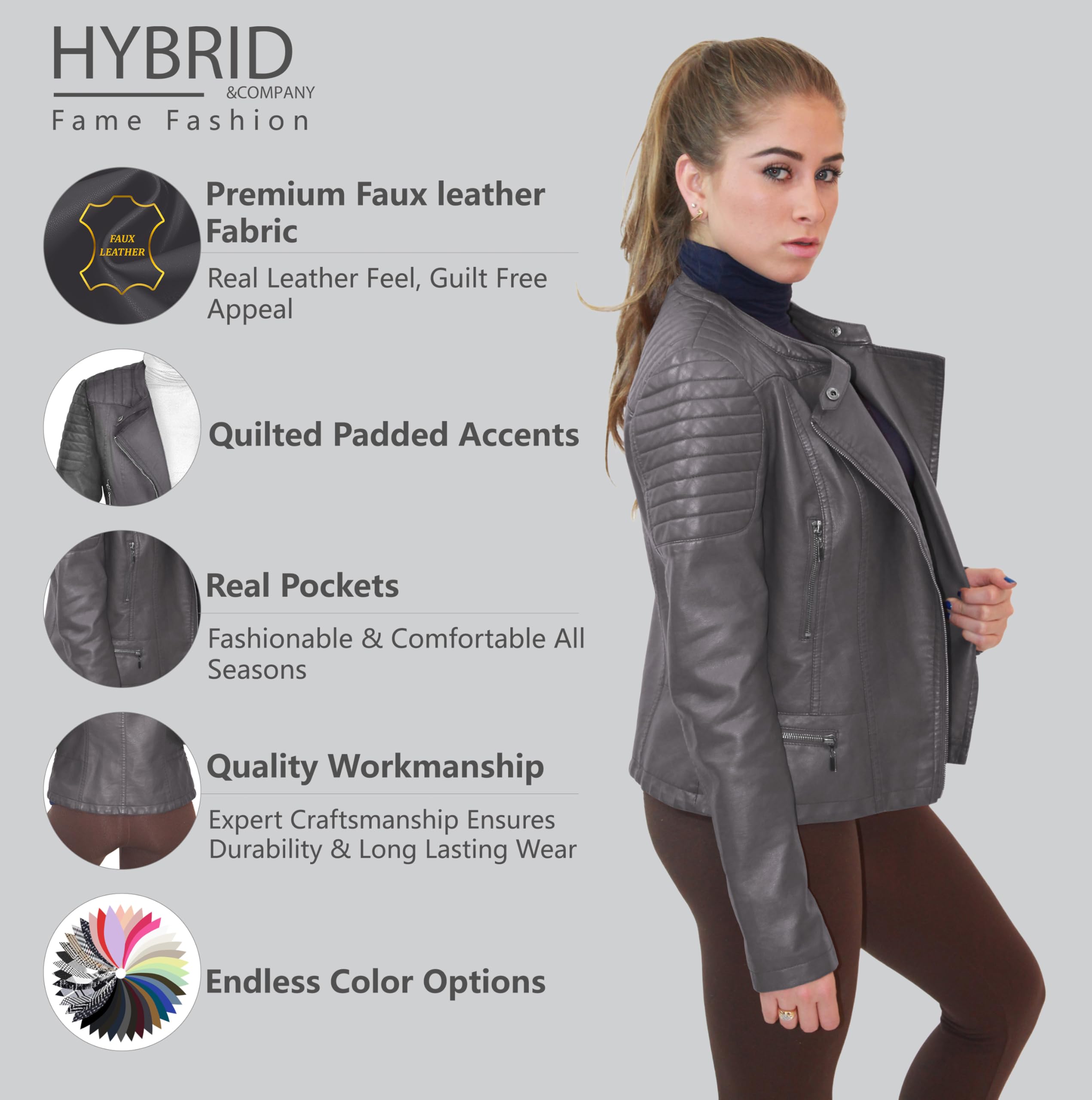 Olivia Miller Women's Faux Leather Zip-Up Moto Biker Jacket - Stylish Outerwear for Riding, Casual Wear & Night Out