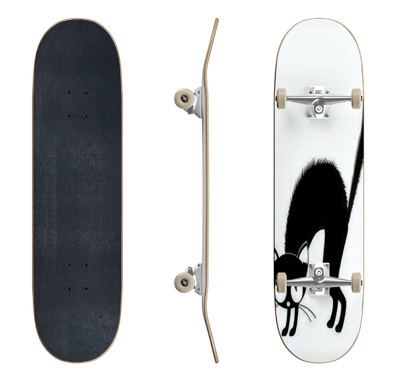 Abstract Cat Silhouette Skateboard with Paint Streaks - Color Variations, Classic Concave Design for Beginners & Pros - Perfect for Street Skating, Teen Gifts & Extreme Sports Enthusiasts
