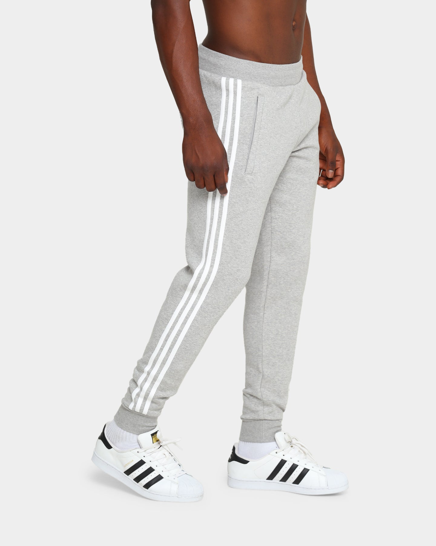 Adidas 3 Stripes Sweatpants for Men - Grey Heather Athletic Joggers | Gym Workout & Casual Lounge Wear