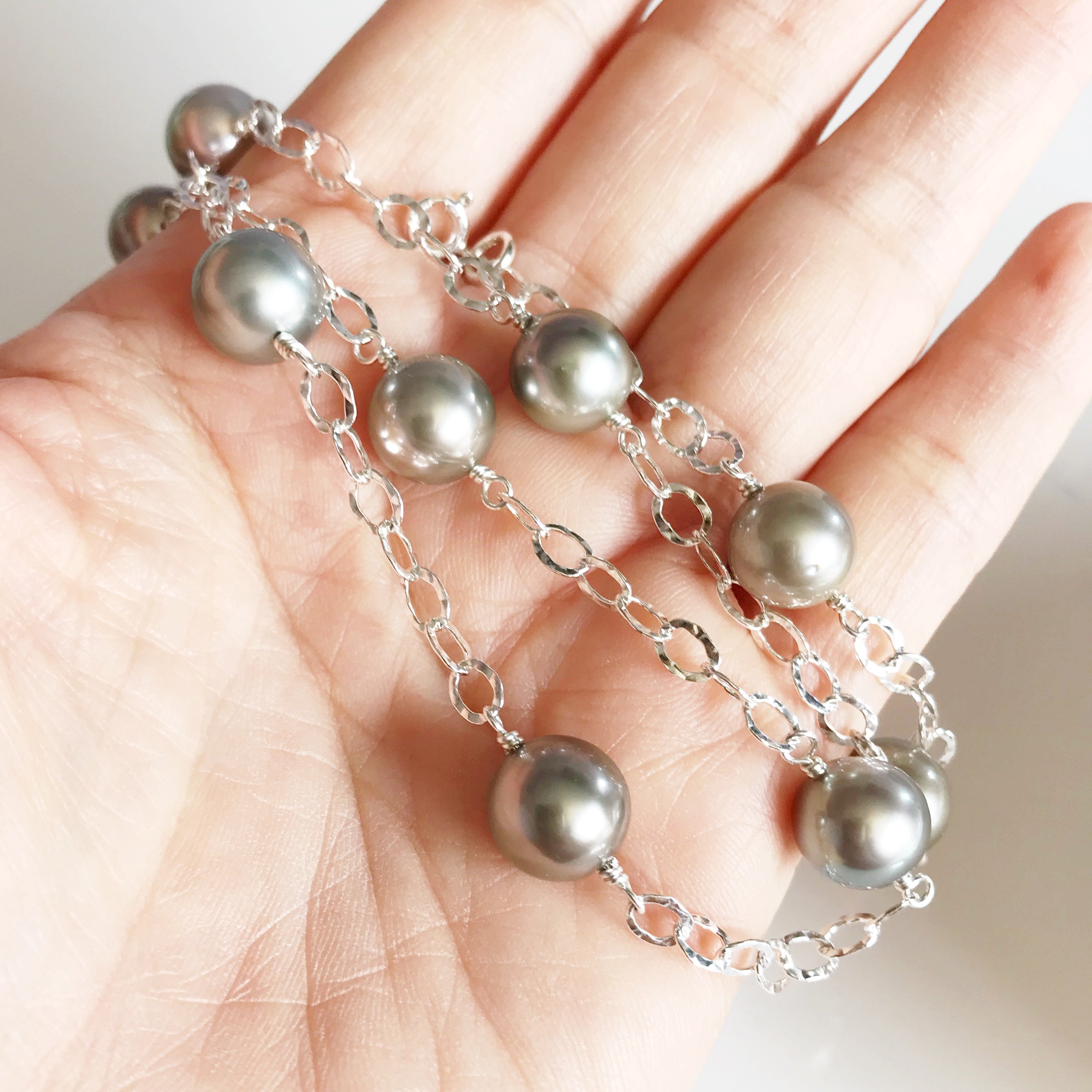 LEILANI Silver Tahitian Pearl Necklace (N273) - Elegant Jewelry for Women, Perfect for Weddings, Parties & Special Occasions