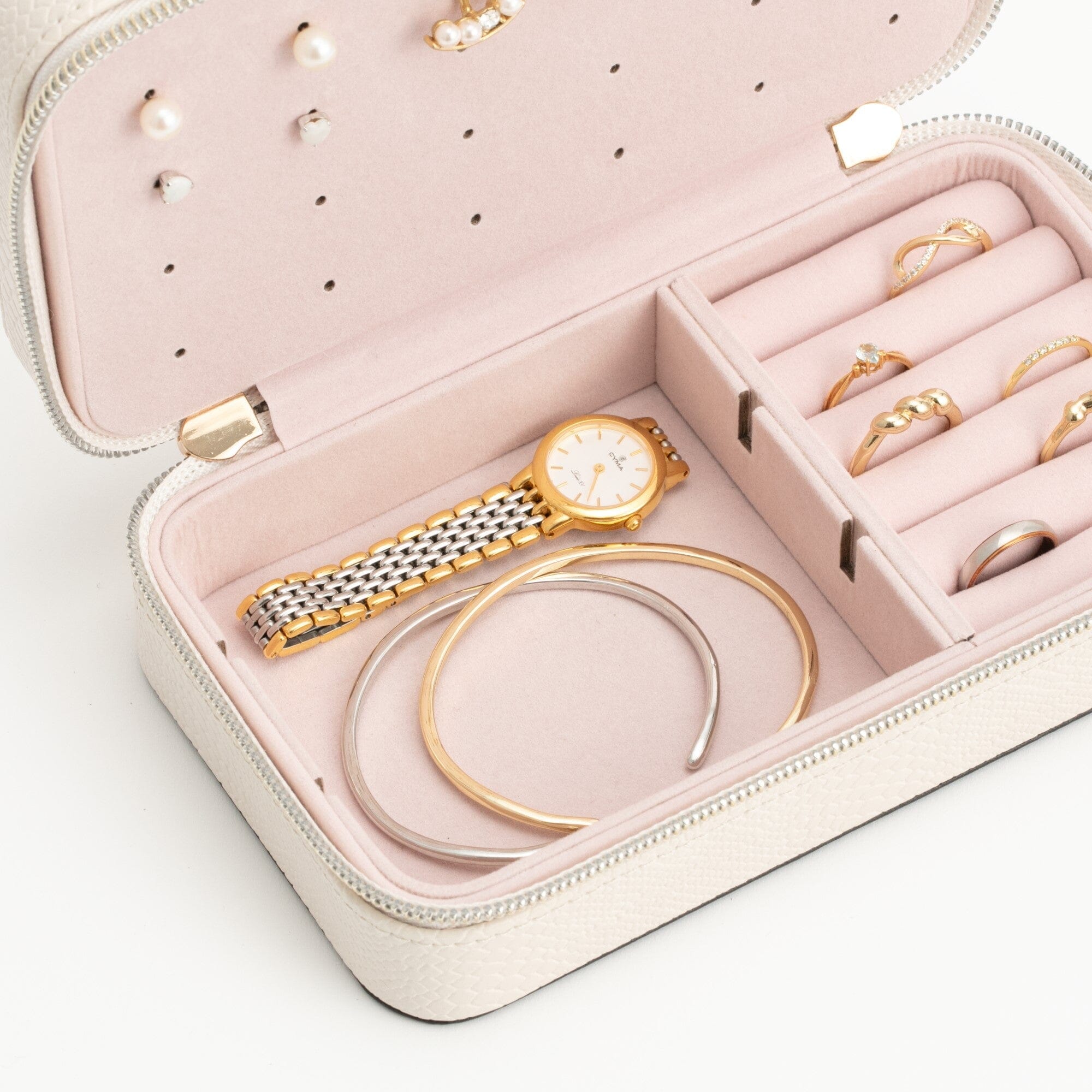 Flavia Travel Jewelry Box - Compact Organizer for Necklaces, Rings & Earrings - Perfect for Vacation, Business Trips & Gifts (M, Grey)