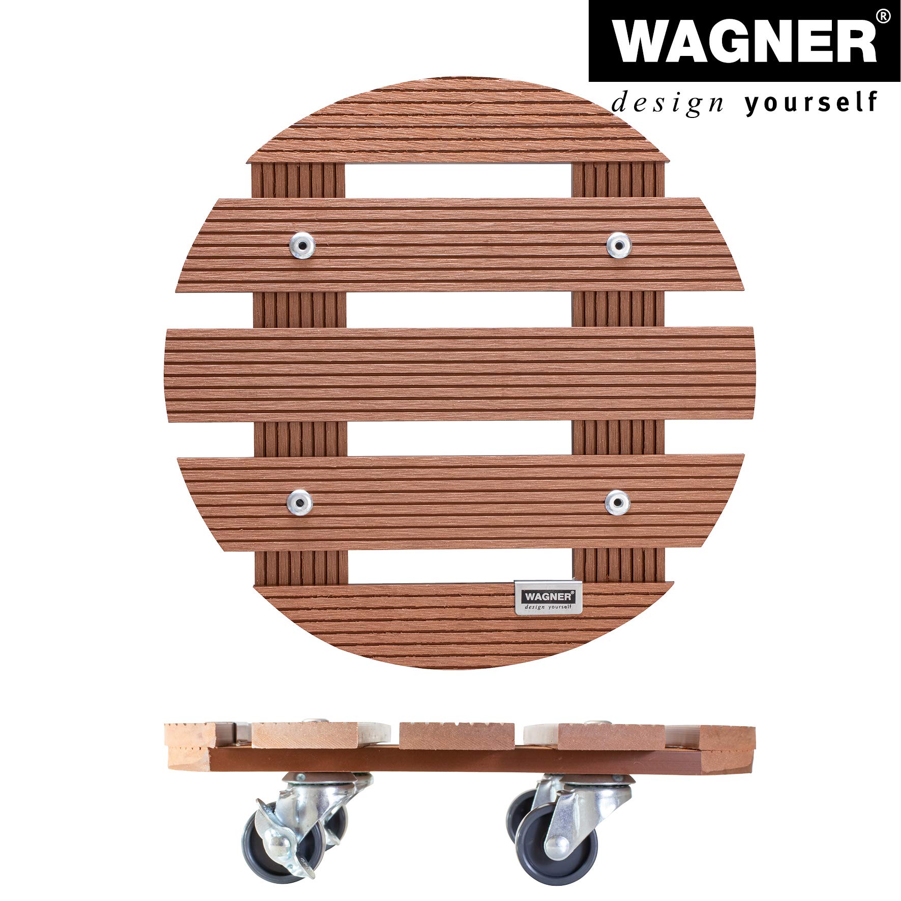 Premium WPC Plant Caddy - 11.42 Inch Diameter x 2.95 Inch Height - Durable Indoor/Outdoor Flower Pot Stand with 220 lbs Capacity - FSC® Certified Wood Plastic Composite in Terracotta (2 Brakes Included) - Perfect for Patio, Garden, Balcony & Home Decor - Model 20053501