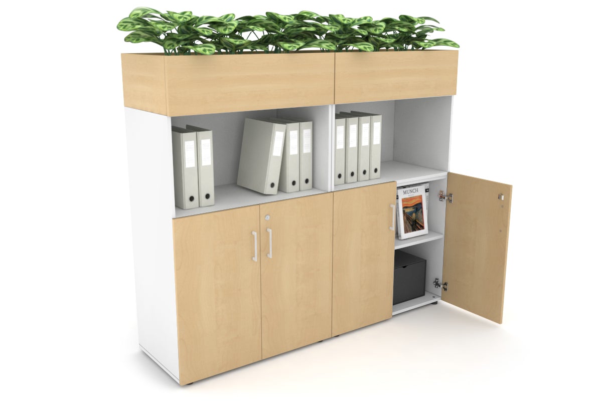 Medium Storage Cabinet with Small Doors and Planter Box - 1600W x 1395H x 428D - Perfect for Home Organization, Office Storage, and Indoor Gardening Decor