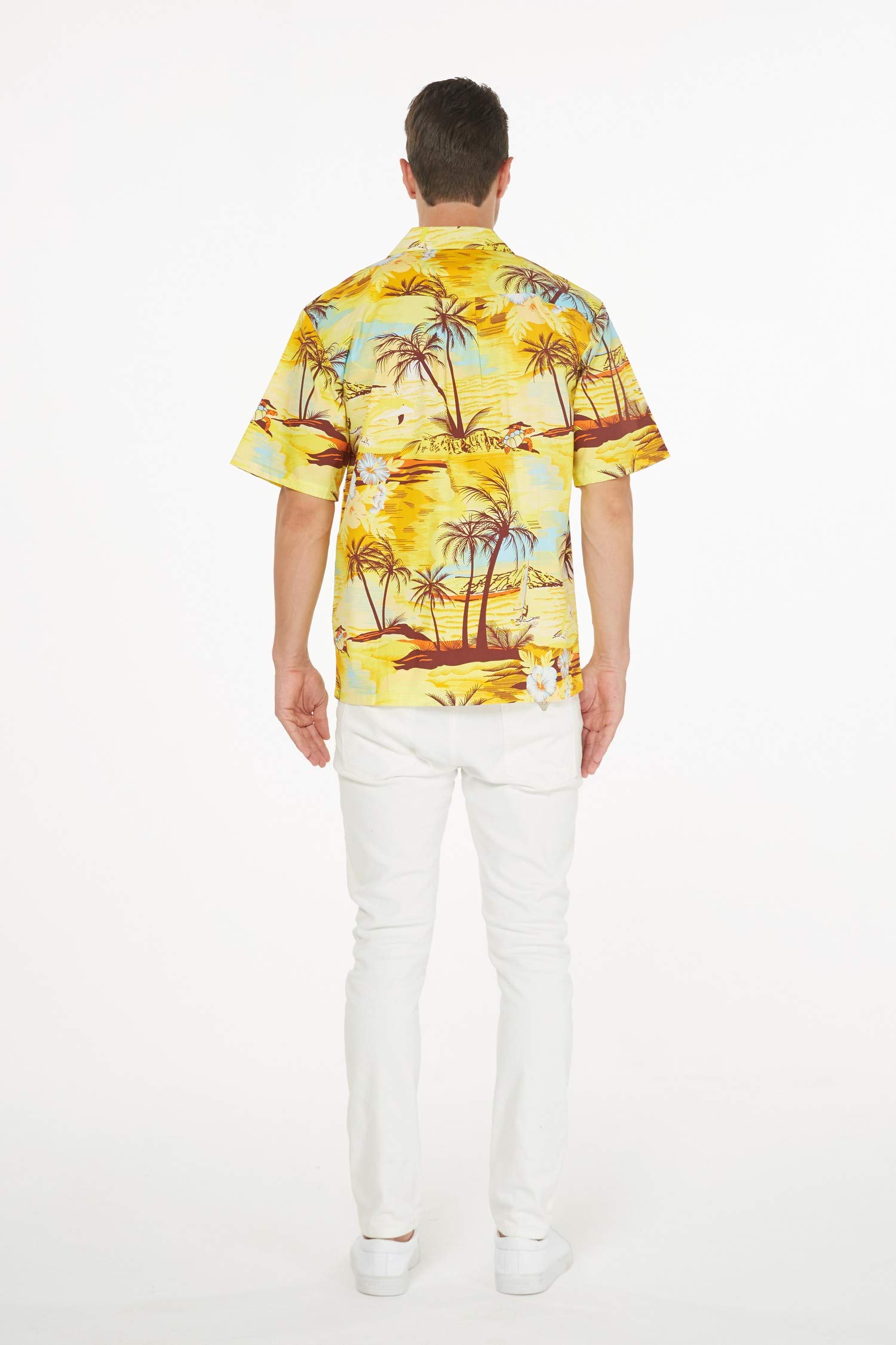 Vintage Matching Father Daughter Hawaiian Luau Dance Shirts - Tropical Sunset with Dolphin Print Aloha Shirts for Beach Party, Family Vacation & Dance Performance