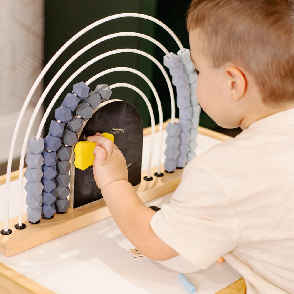 Large Blue Rainbow Abacus with Magnetic Chalkboard - Educational Math Toy for Kids Ages 3+ | Learn Counting, Addition & Subtraction | Montessori Learning Tool | 17 Inch Counting Beads for Classroom & Homeschool