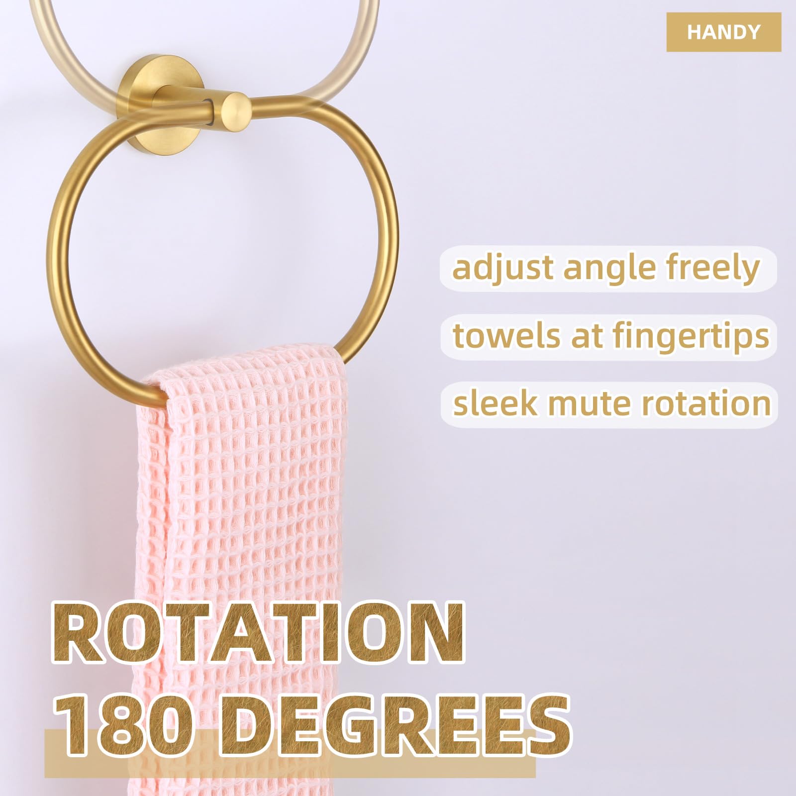 APLusee Brushed Gold Towel Ring - 304 Stainless Steel Wall Mounted Bathroom Towel Holder with Swivel Hanger - Elegant Oval Design for Hand Towels, Washcloths & Robes - Perfect for Bathroom, Powder Room & Spa Decor