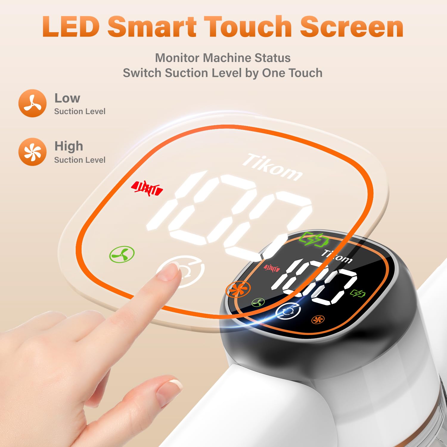 Tikom V500 Cordless Stick Vacuum Cleaner - 40000Pa/450W Powerful Suction, LED Touch Screen, Lightweight Handheld for Pet Hair, Hard Floors & Carpets - Includes Charging Wall Dock & Anti-Tangle Technology - Perfect for Home Cleaning, Car Detailing & Pet Owners